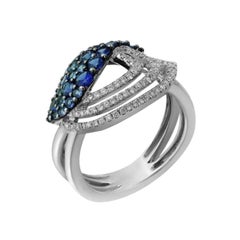 Bague en goutte d'inspiration en or avec saphir bleu et diamant blanc