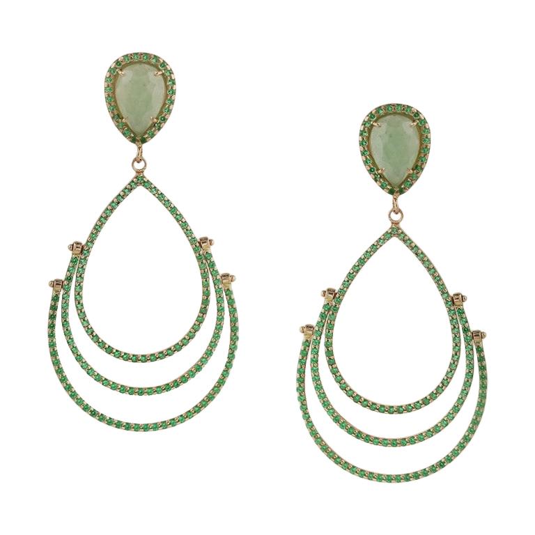 Inspired by Nature Aventurine Yellow Gold Drop Dangle Earrings For Sale