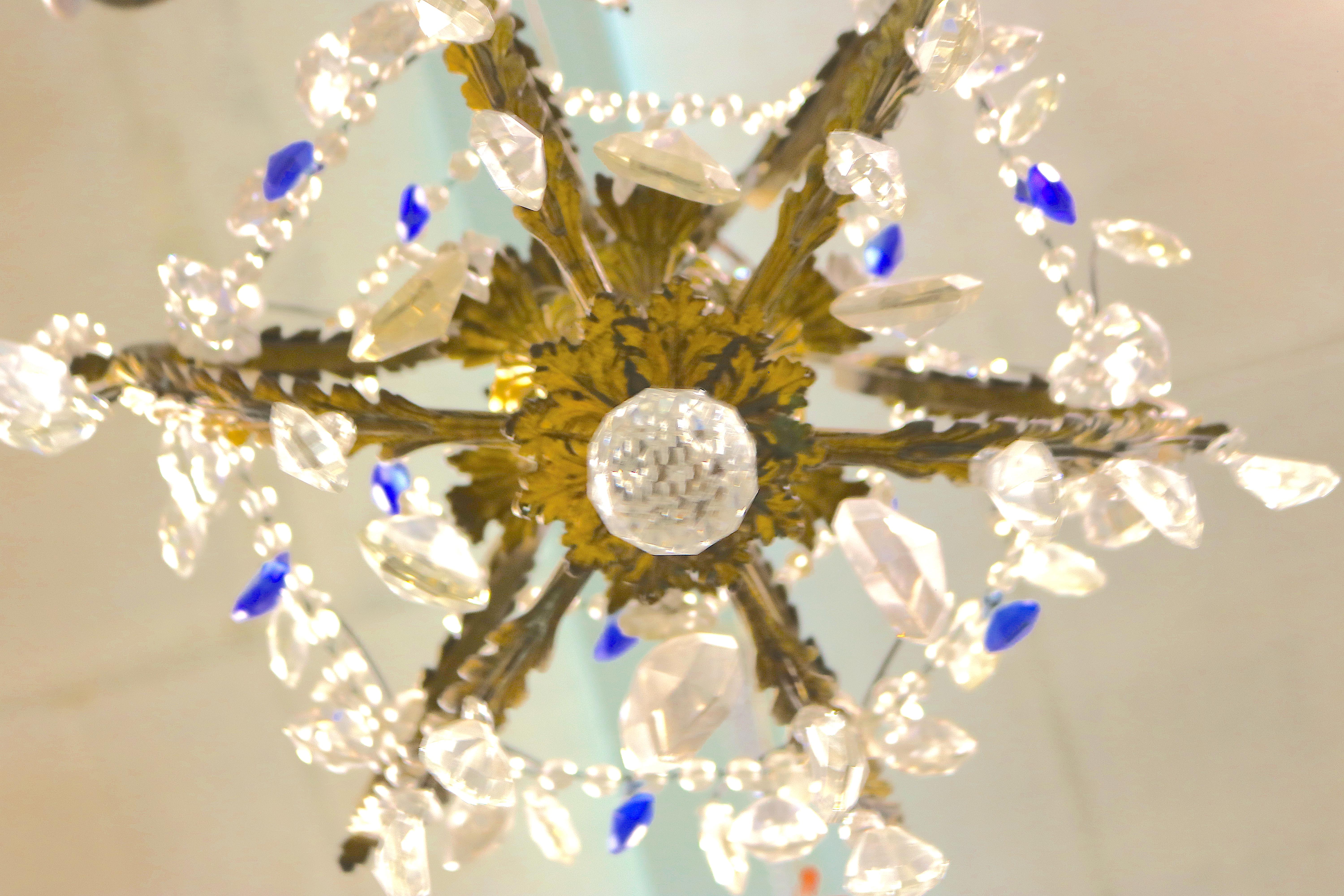 1800s Cobalt Crystal Gilt Bronze Chandelier-Superb Unique w/ Famed Provenance In Good Condition In West Palm Beach, FL
