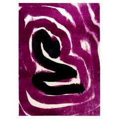 Contemporary Abstract Purple, White & Black Hand-knotted Wool Curvilinear Rug