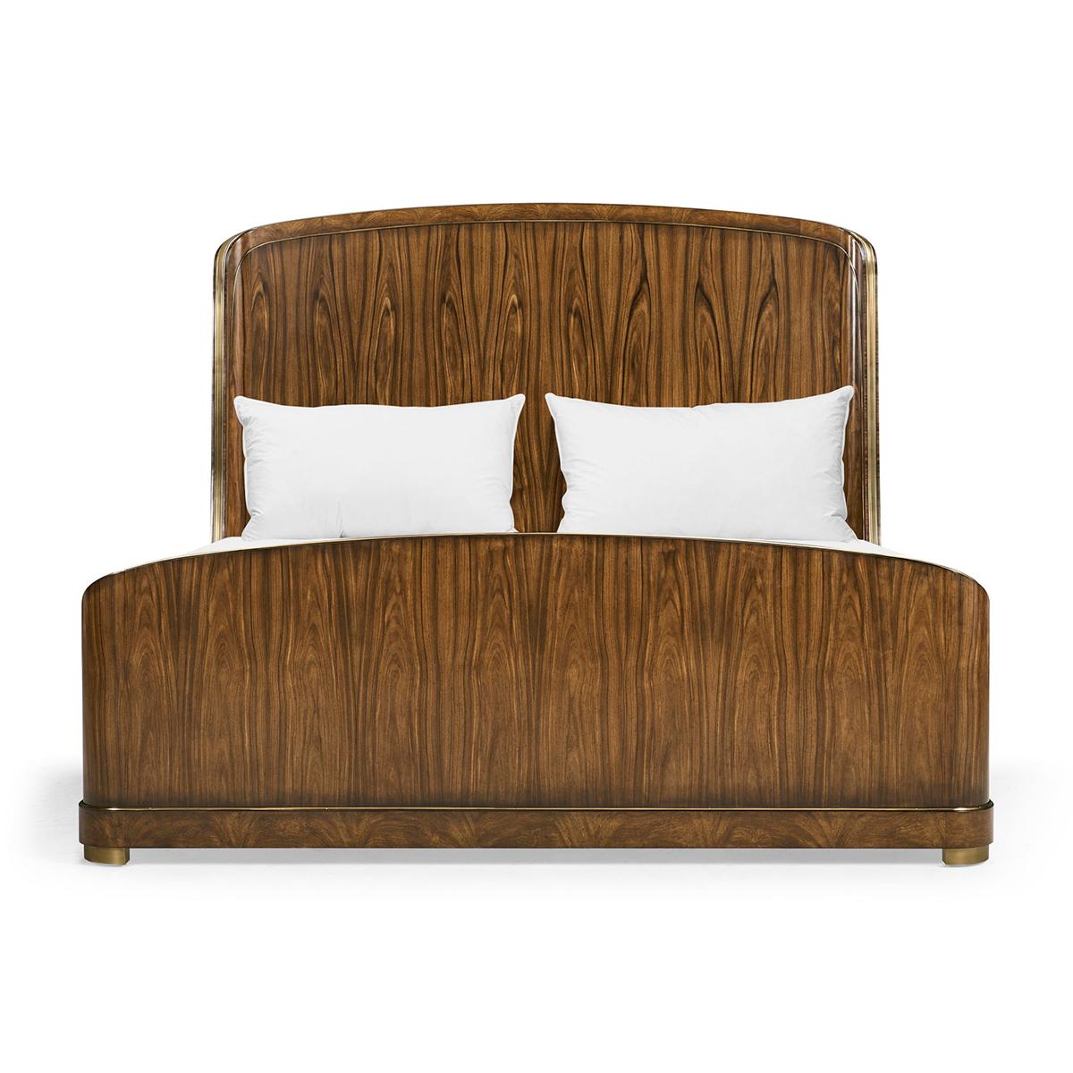 Each element of this bed is meticulously designed to offer both visual and tactile satisfaction. Crafted from the finest mahogany and exotic woods, it features a stunning finish in rich Santos Brown complemented by Antique Brass accents.

The bed's