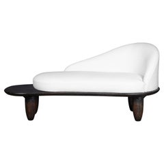 Inspired in curves & organic shapes wood Antibes Chaise Longue with side table