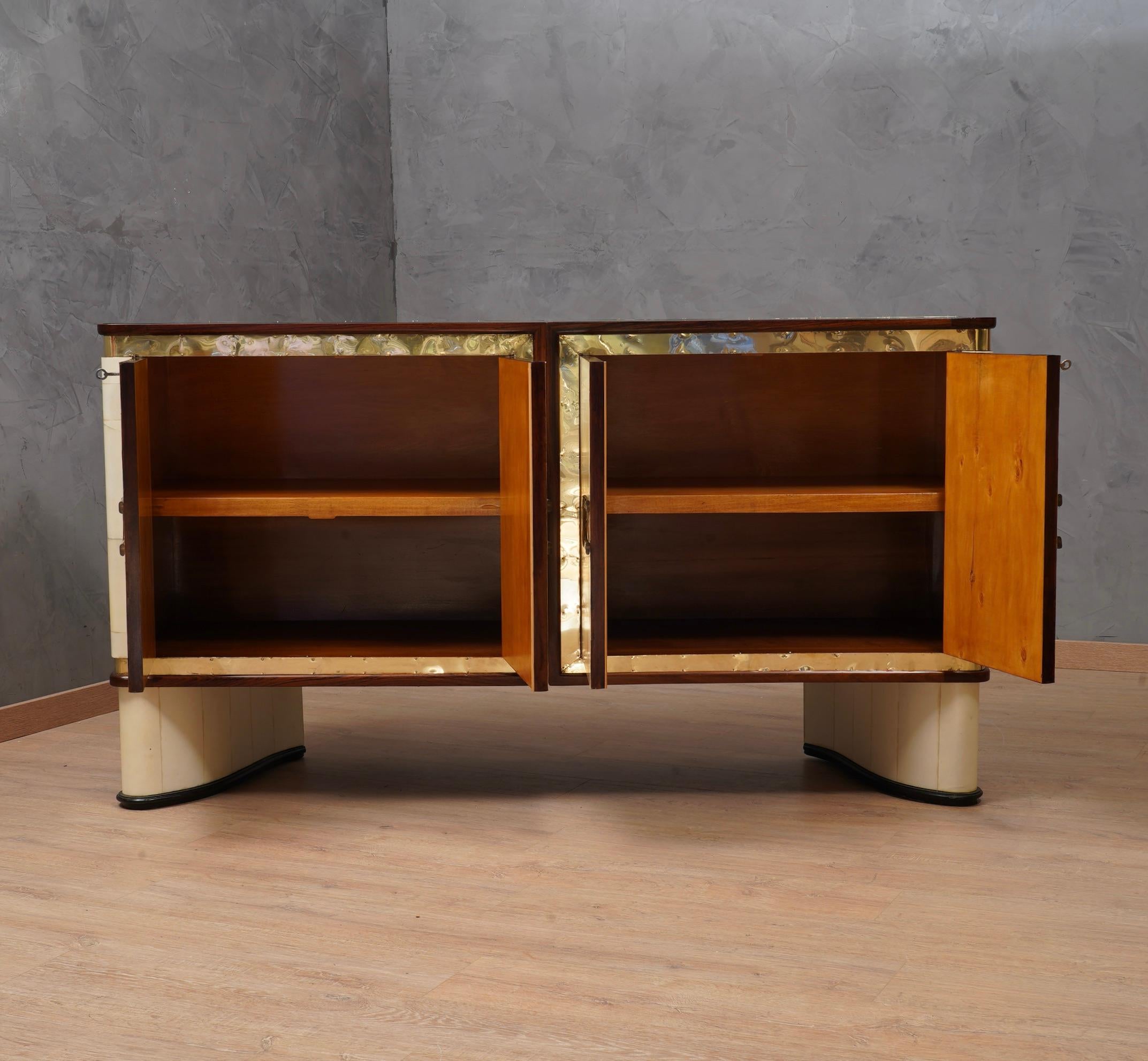 Inspired of Louis Vuitton Goatskin Glass and Brass Art Deco Sideboard, 1930 5