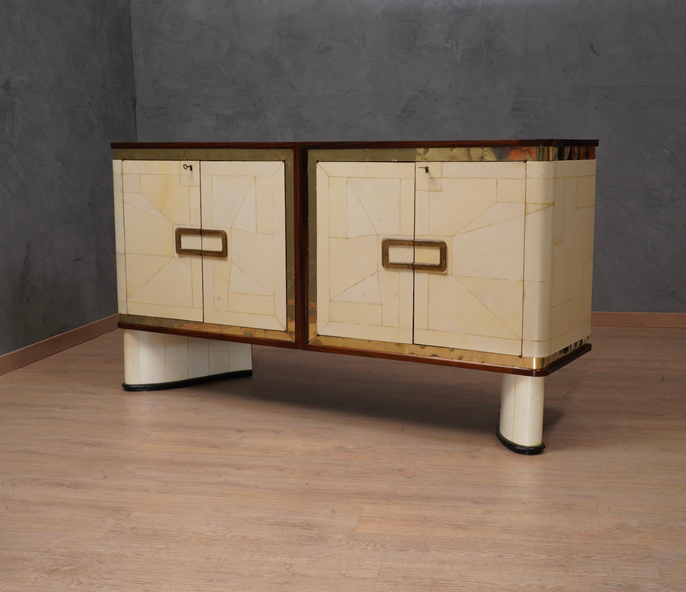 Inspired of Louis Vuitton Goatskin Glass and Brass Art Deco Sideboard, 1930 2
