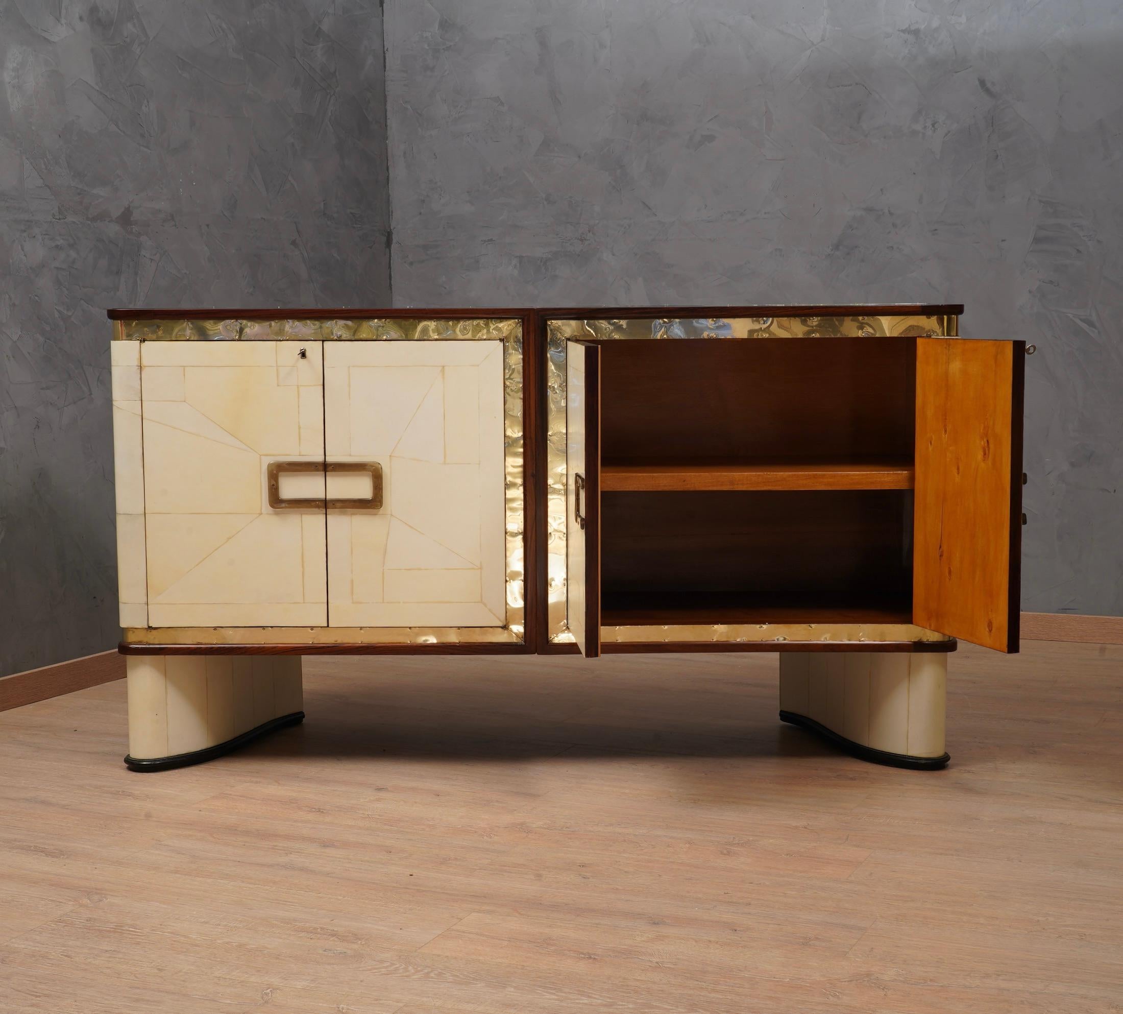 Inspired of Louis Vuitton Goatskin Glass and Brass Art Deco Sideboard, 1930 4