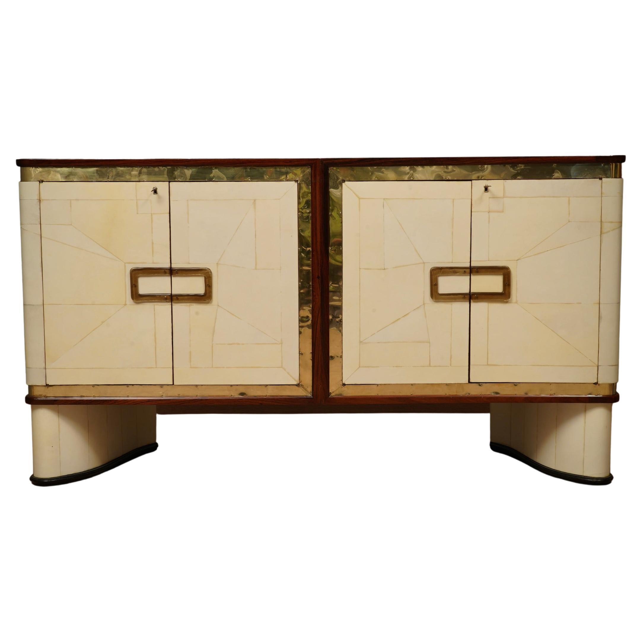 Inspired of Louis Vuitton Goatskin Glass and Brass Art Deco Sideboard, 1930