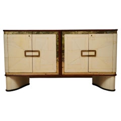 Vintage Inspired of Louis Vuitton Goatskin Glass and Brass Art Deco Sideboard, 1930