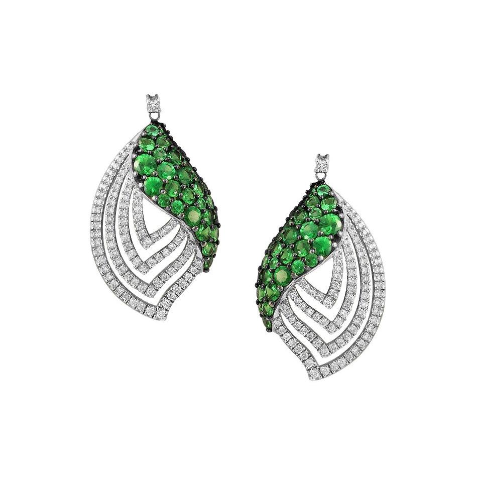 Inspired Tsavorite White Diamond Gold Drop Earrings