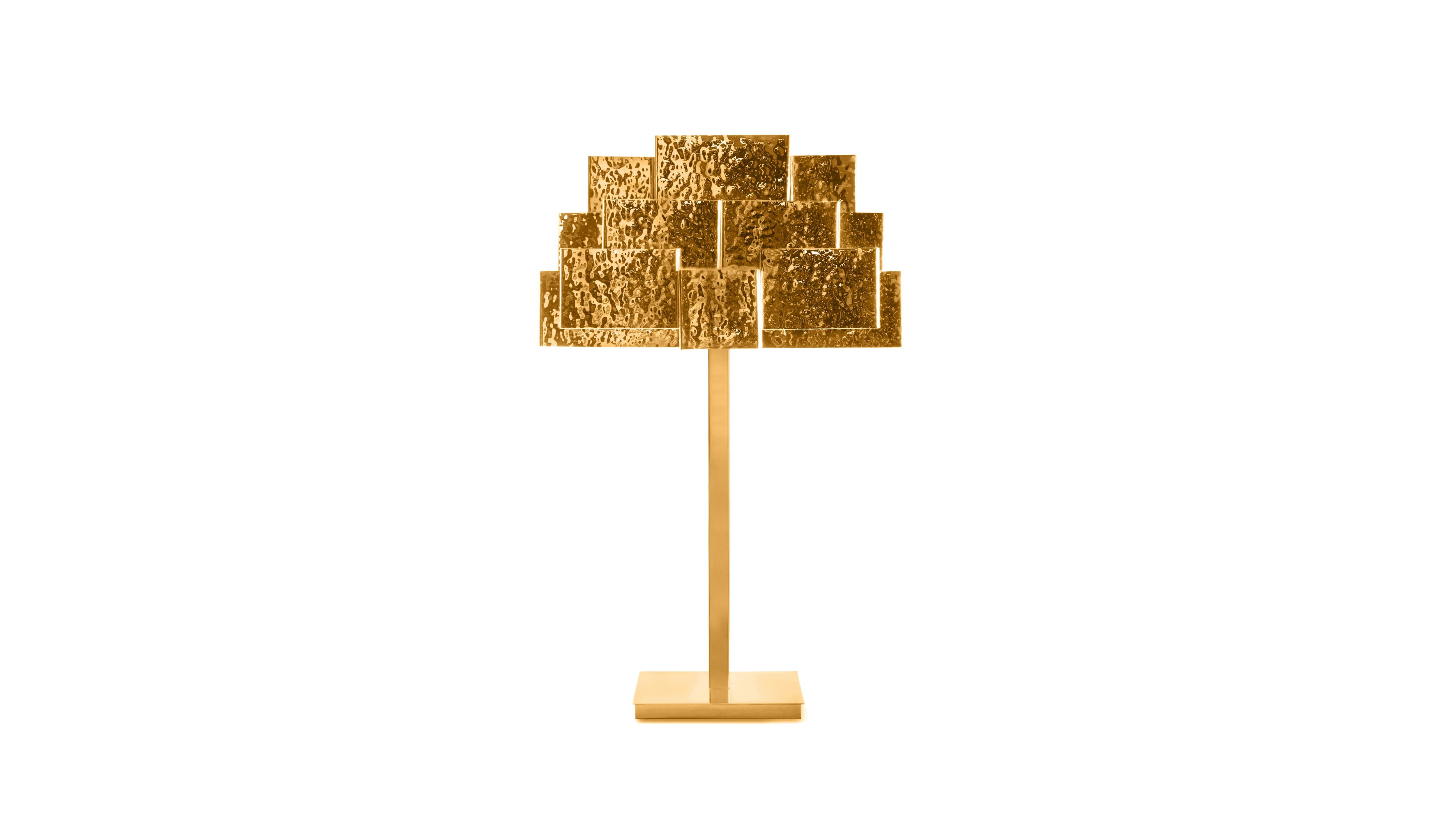 Inspiring Trees Hammered Golden Brass Table Lamp by InsidherLand
Dimensions: D 31 x W 39 x H 60 cm.
Materials: hammered brass with golden bath, polished brass with golden bath.
4 kg.
Available in other metals.

Inspiring Trees is the essence of a