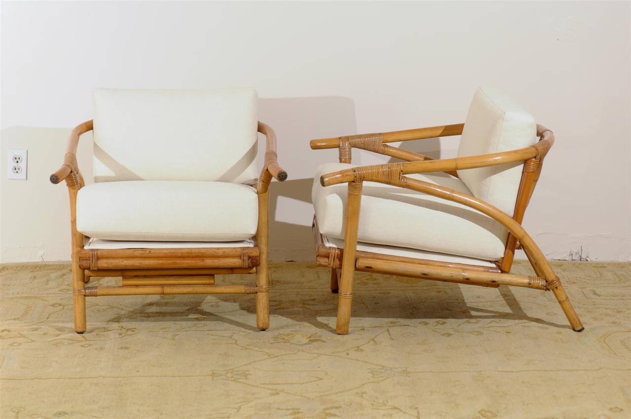 American Install Ready Stylish Pair of Modern Loungers by Ficks Reed, circa 1965