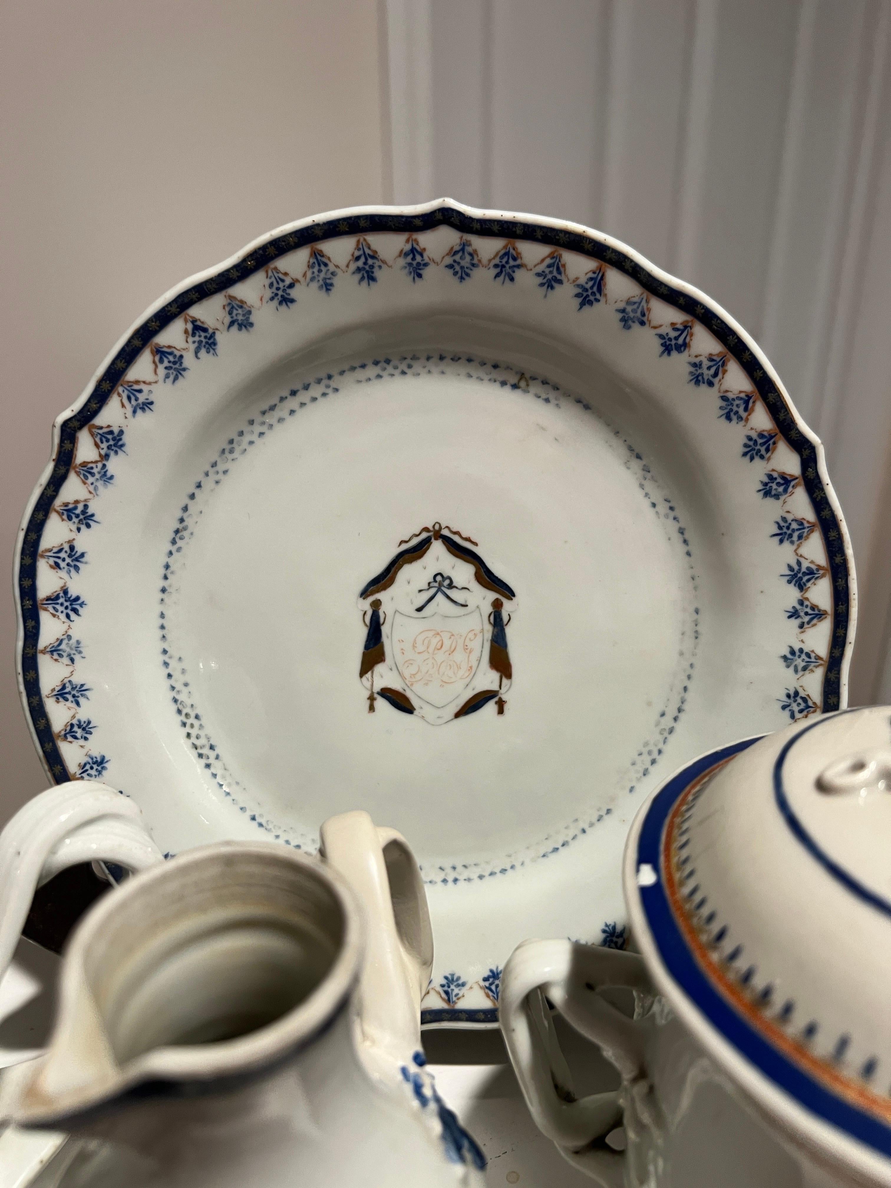 Instant Chinese Export Collection - 15 Pc Armorial Blue & White Grouping 18th C. For Sale 10