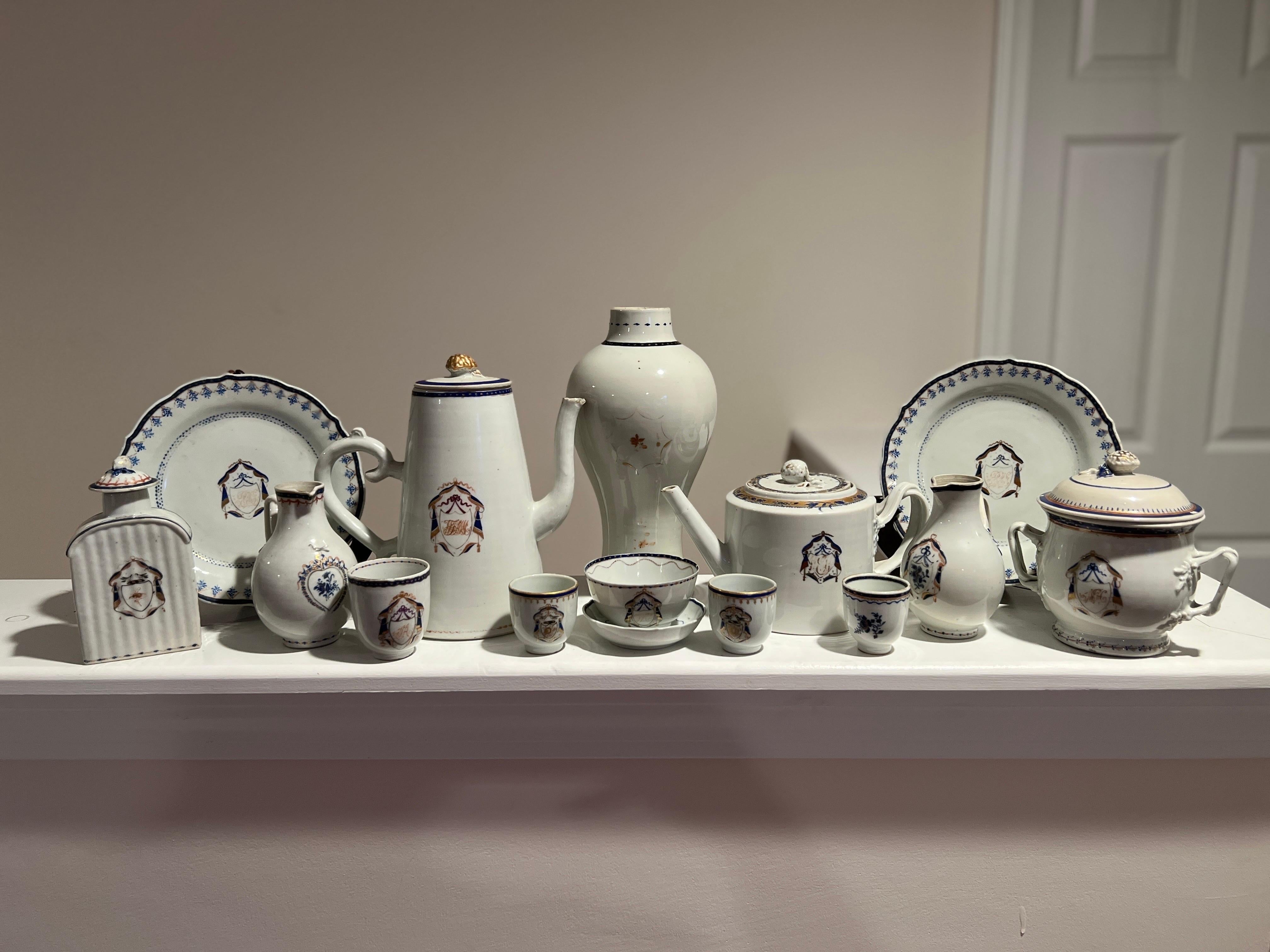 Chinese, late 18th to early 19th century for the English and American markets. 

An instant collection for any admirer of Chinese export porcelain!!!! This grouping would fill a shelf for display in any home.

This stunning collection encompasses a