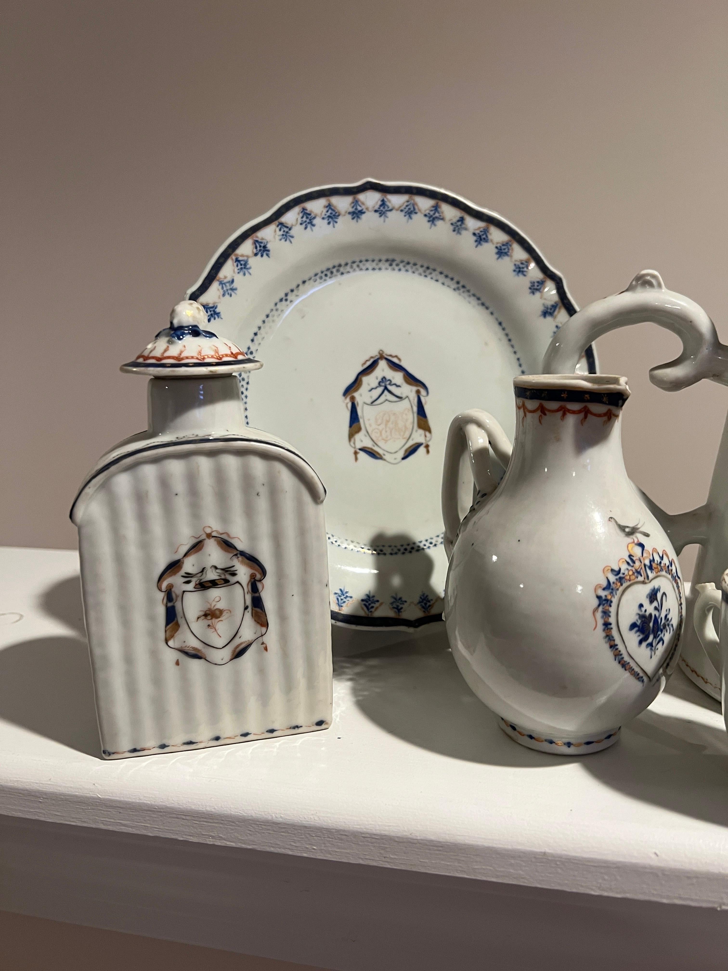 Instant Chinese Export Collection - 15 Pc Armorial Blue & White Grouping 18th C. In Good Condition For Sale In Atlanta, GA