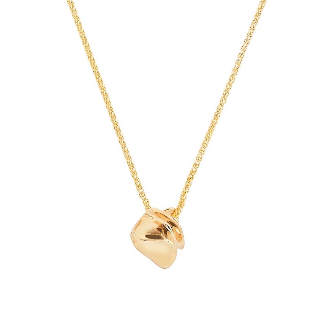 Sculptural Form Contemporary Necklace 14K Gold with Wheat Chain For Sale 2