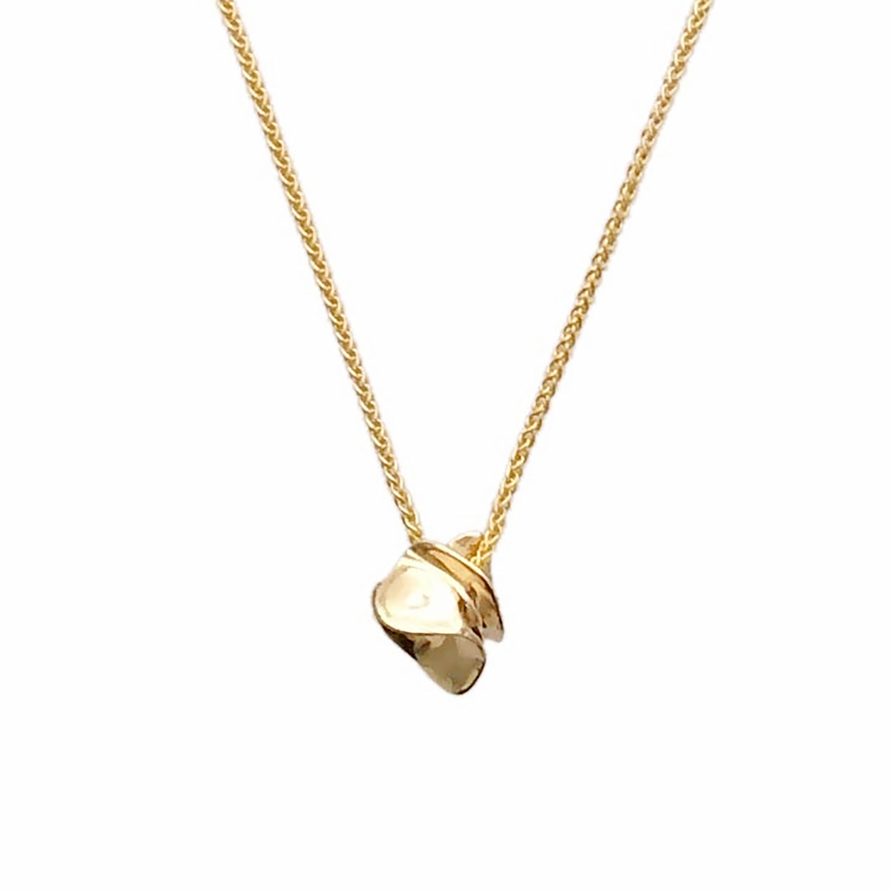 Sculptural Form Contemporary Necklace 14K Gold with Wheat Chain For Sale 3