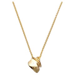 Sculptural Form Contemporary Necklace 14K Gold with Wheat Chain