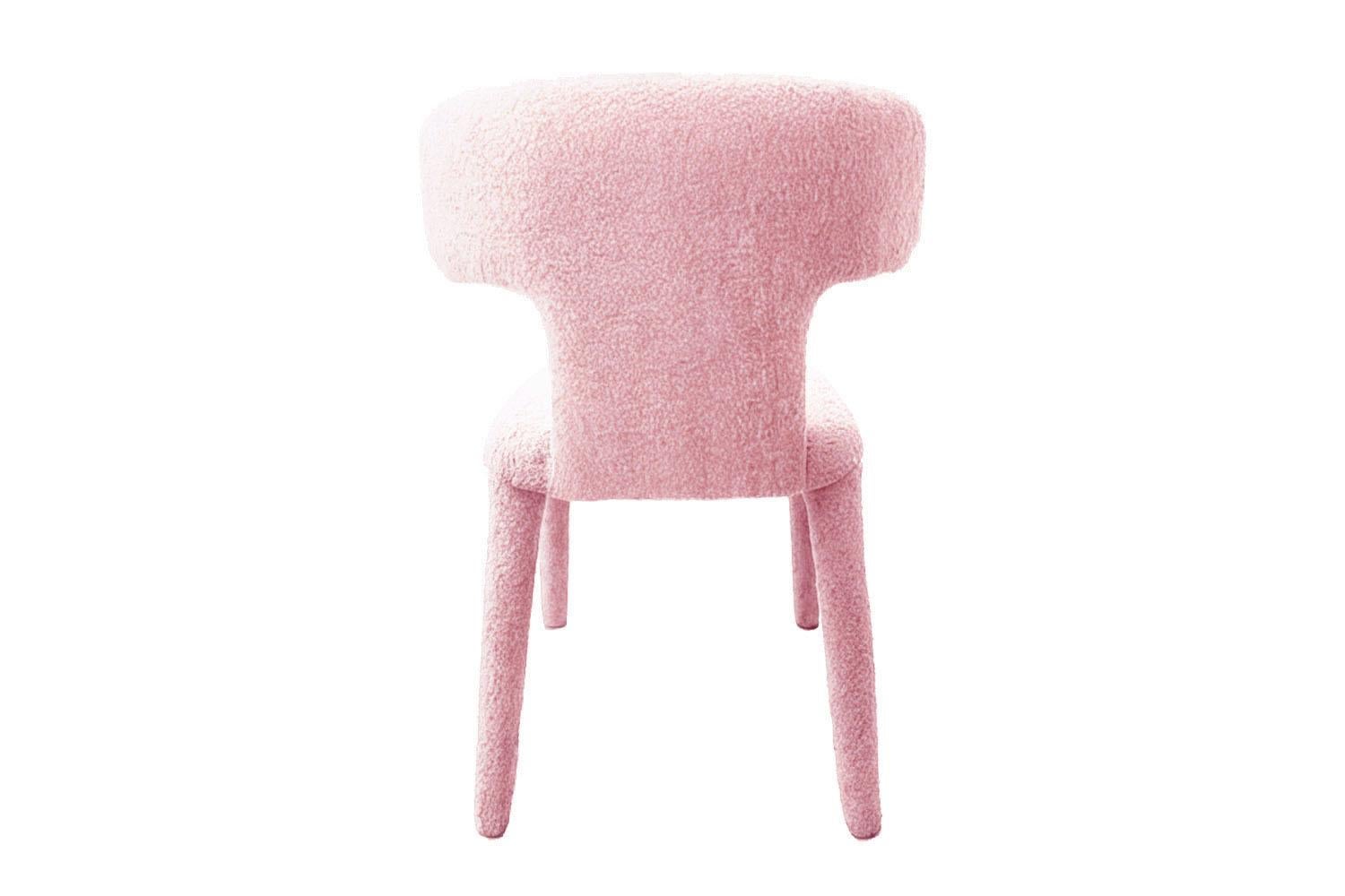 Organic Modern Instinto Dining Chair Pink Bouclé For Sale