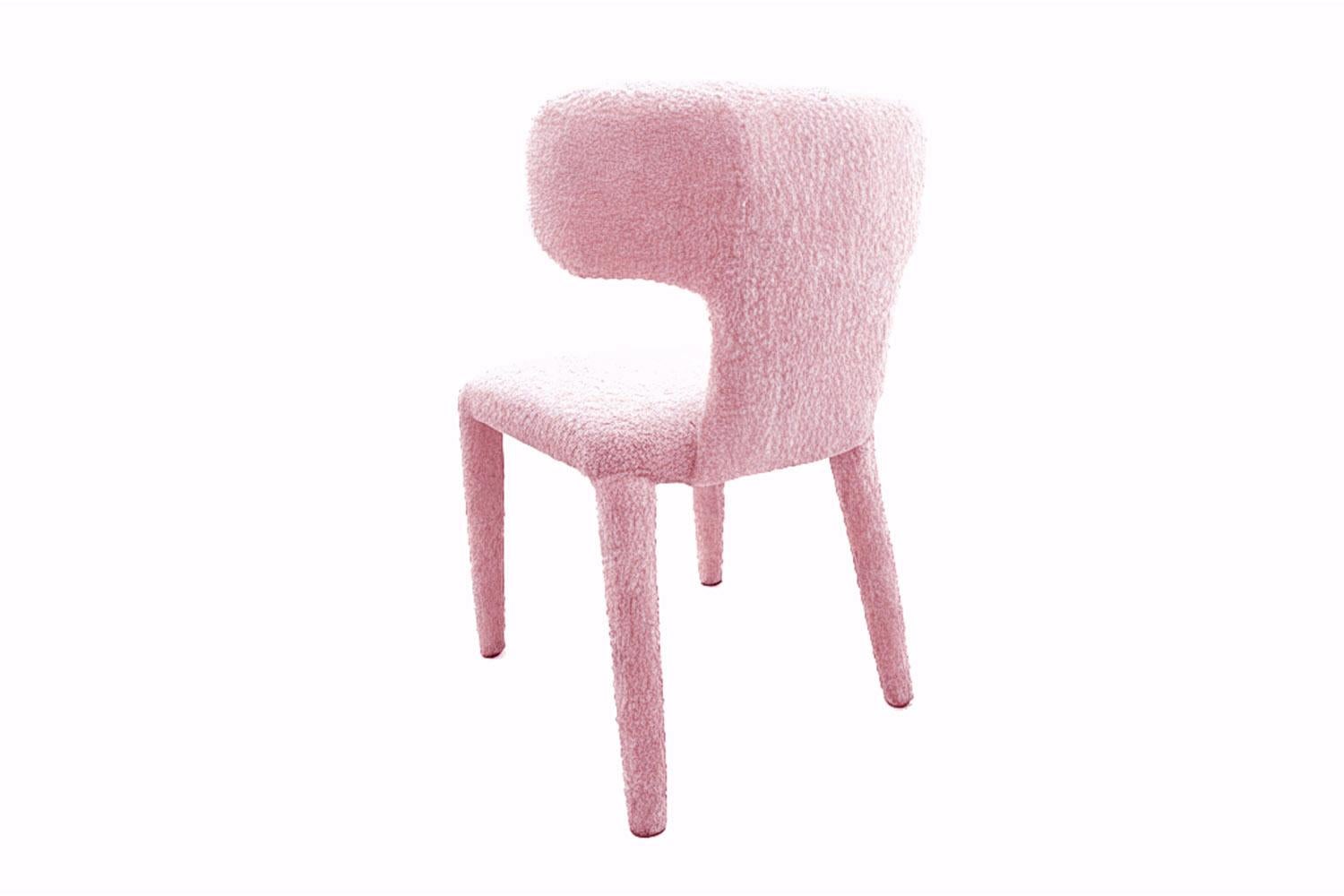 Instinto Dining Chair Pink Bouclé In New Condition For Sale In Almería, ES