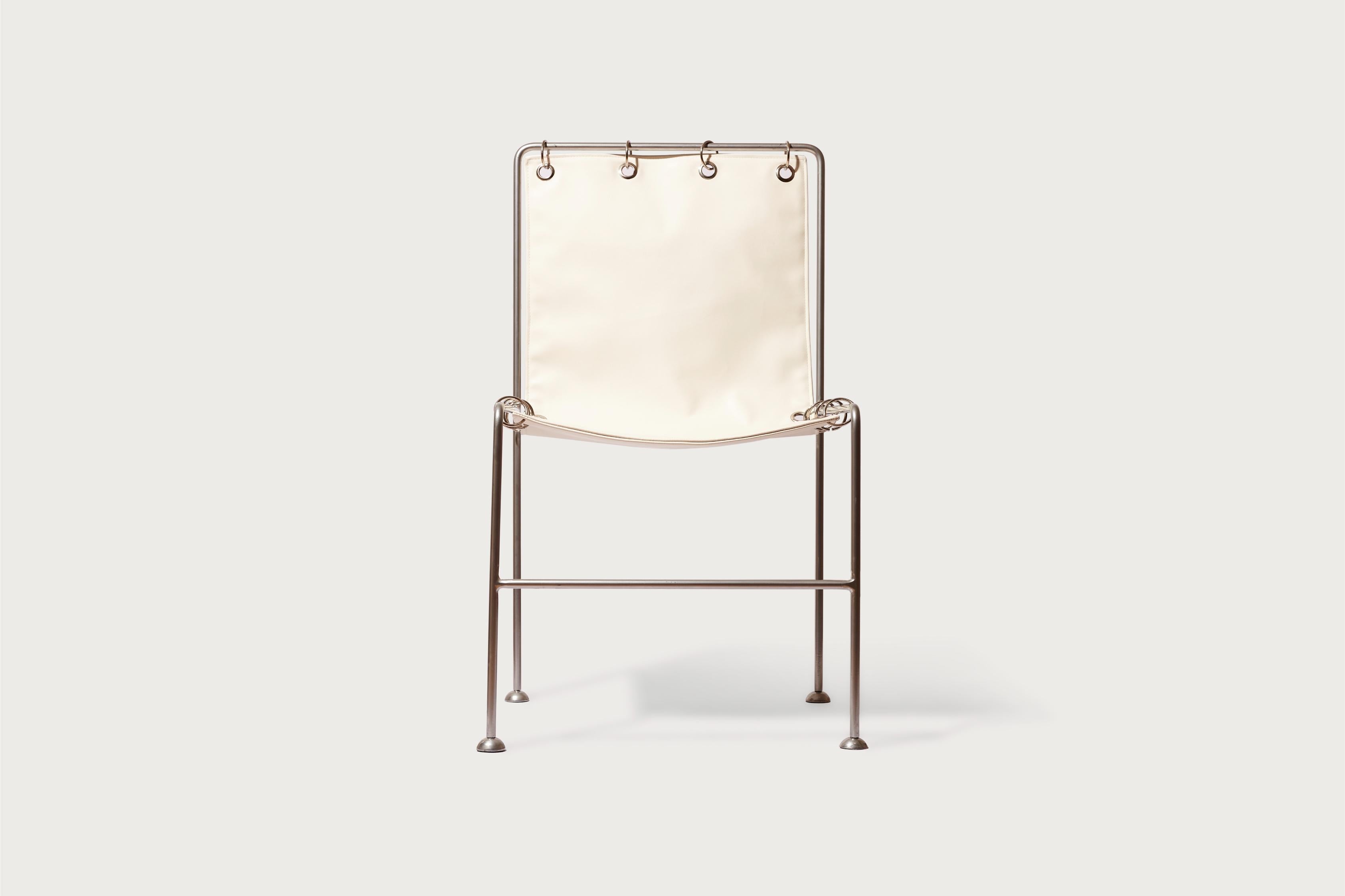 Institution chair by Panorammma
Materials: steel, nickel, white leather.
Dimensions: 90 x 49.5 x 49.5 cm

Panorammma is a furniture design atelier based in Mexico City that seeks to redefine our relation to functional objects through