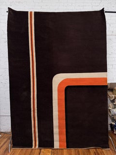 Institutional Du Tapis, Black Long Striped, UNUSED, Rya Rug, Modern Mid Century