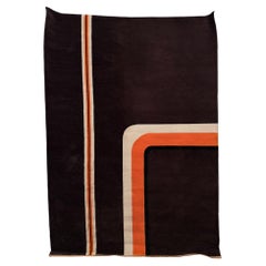 Institutional Du Tapis, Black Long Striped, UNUSED, Rya Rug, Modern Mid Century