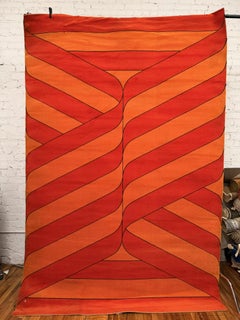 Institutional Du Tapis Orange Symmetrical Wave UNUSED Rya Rug Modern Mid Century