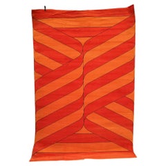 Institutional Du Tapis Orange Symmetrical Wave UNUSED Rya Rug Modern Mid Century