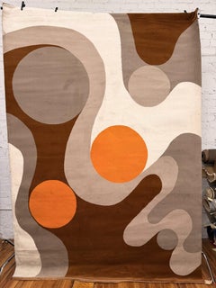 Institutional Du Tapis, White Gray Waves, UNUSED, Rya Rug, Modern Mid Century