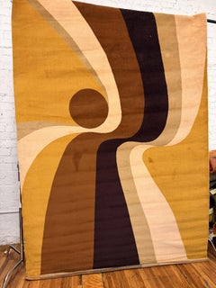 Institutional Du Tapis, Yellow Brown Waves, UNUSED, Rya Rug, Modern Mid Century