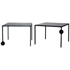 Instock Pair End Side Tables Modern Geometric Handmade Carved Blackened Steel