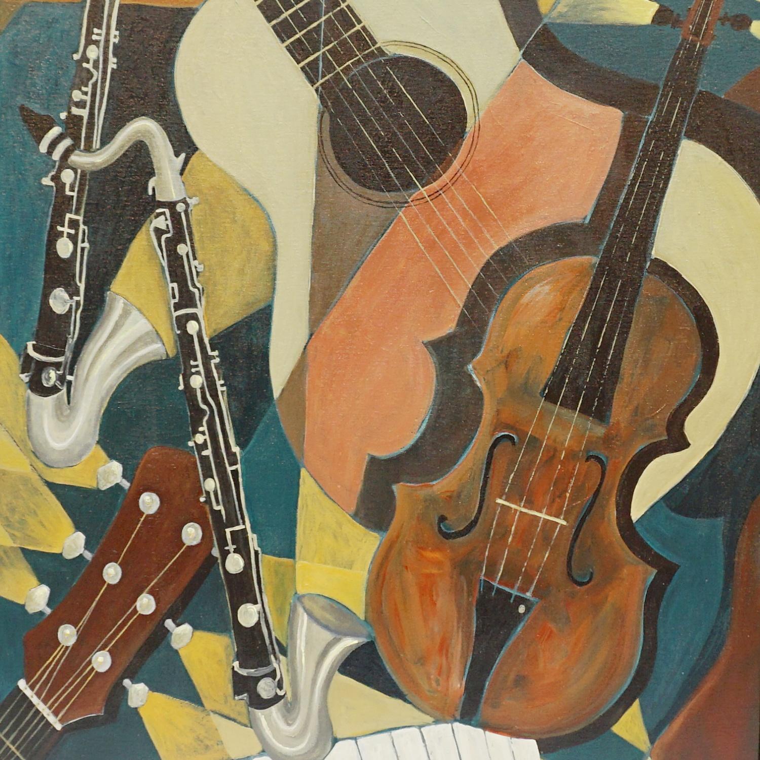 English 'Instrument' an Art Deco Style Contemporary Painting by Vera Jefferson For Sale