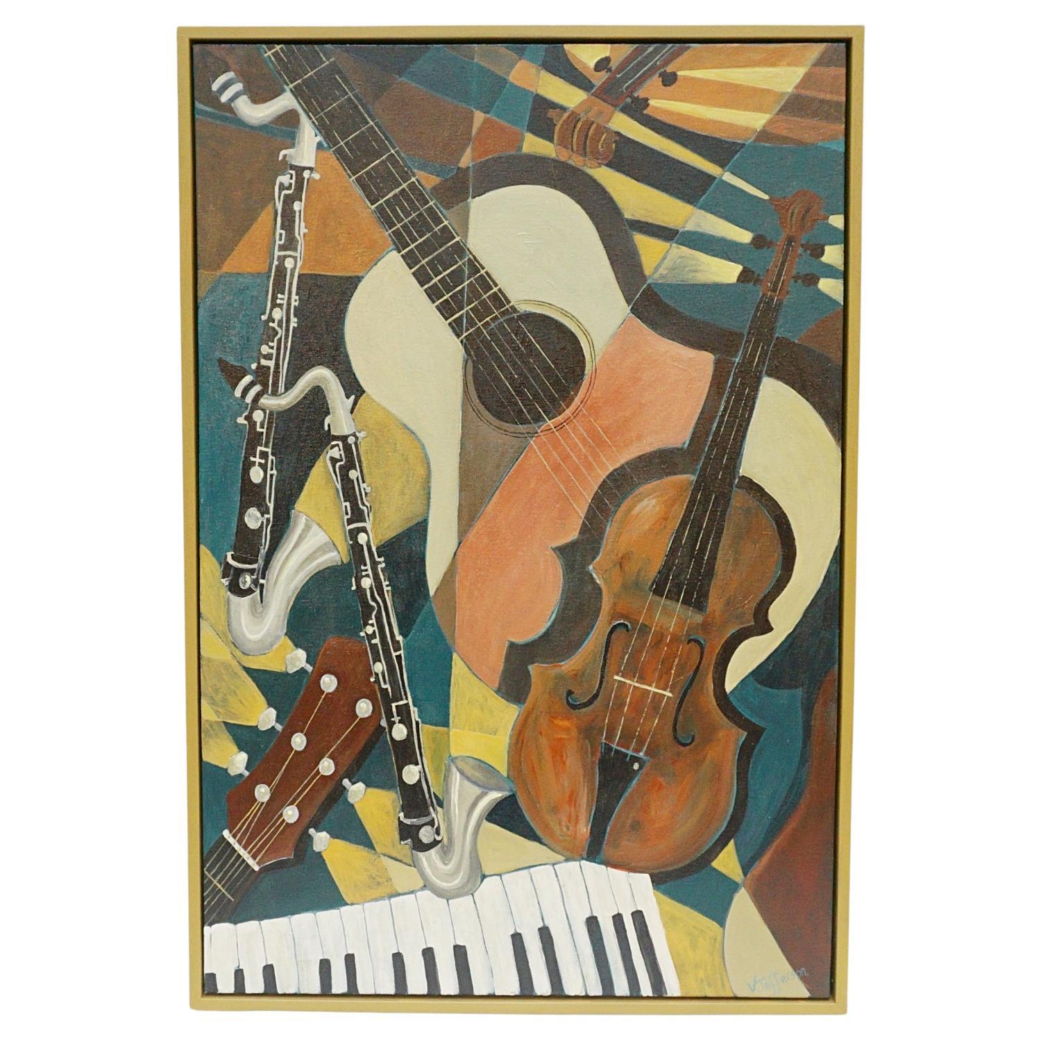'Instrument' an Art Deco Style Contemporary Painting by Vera Jefferson For Sale