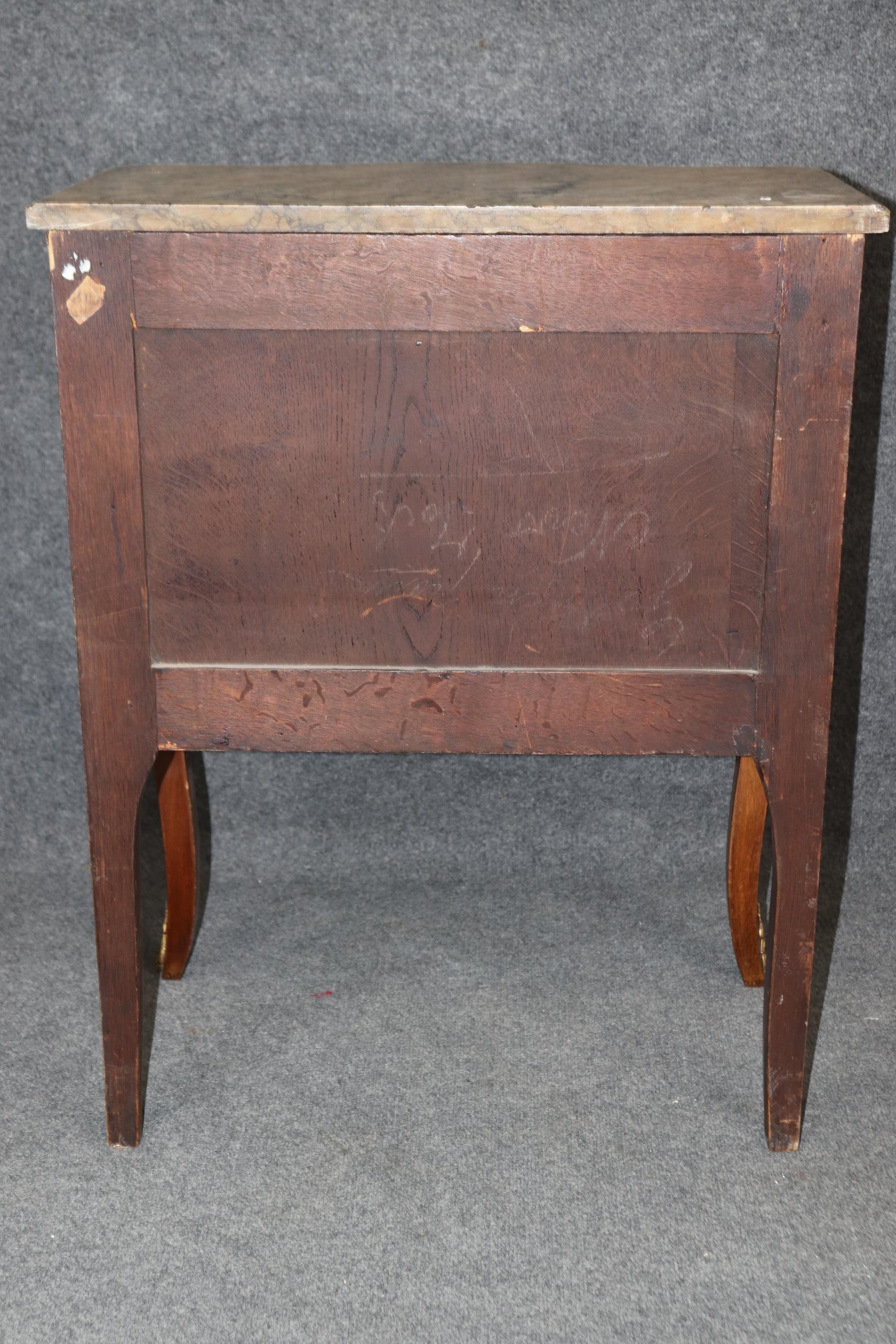 Instrumental Inlaid Kingwood and Satinwood Marble Top French Louis XV Commode For Sale 8