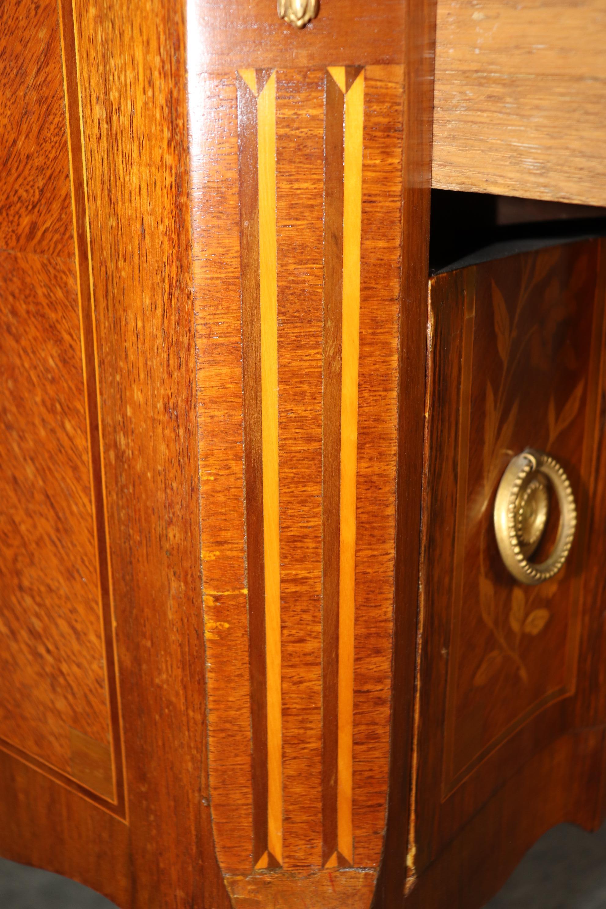 Instrumental Inlaid Kingwood and Satinwood Marble Top French Louis XV Commode For Sale 13