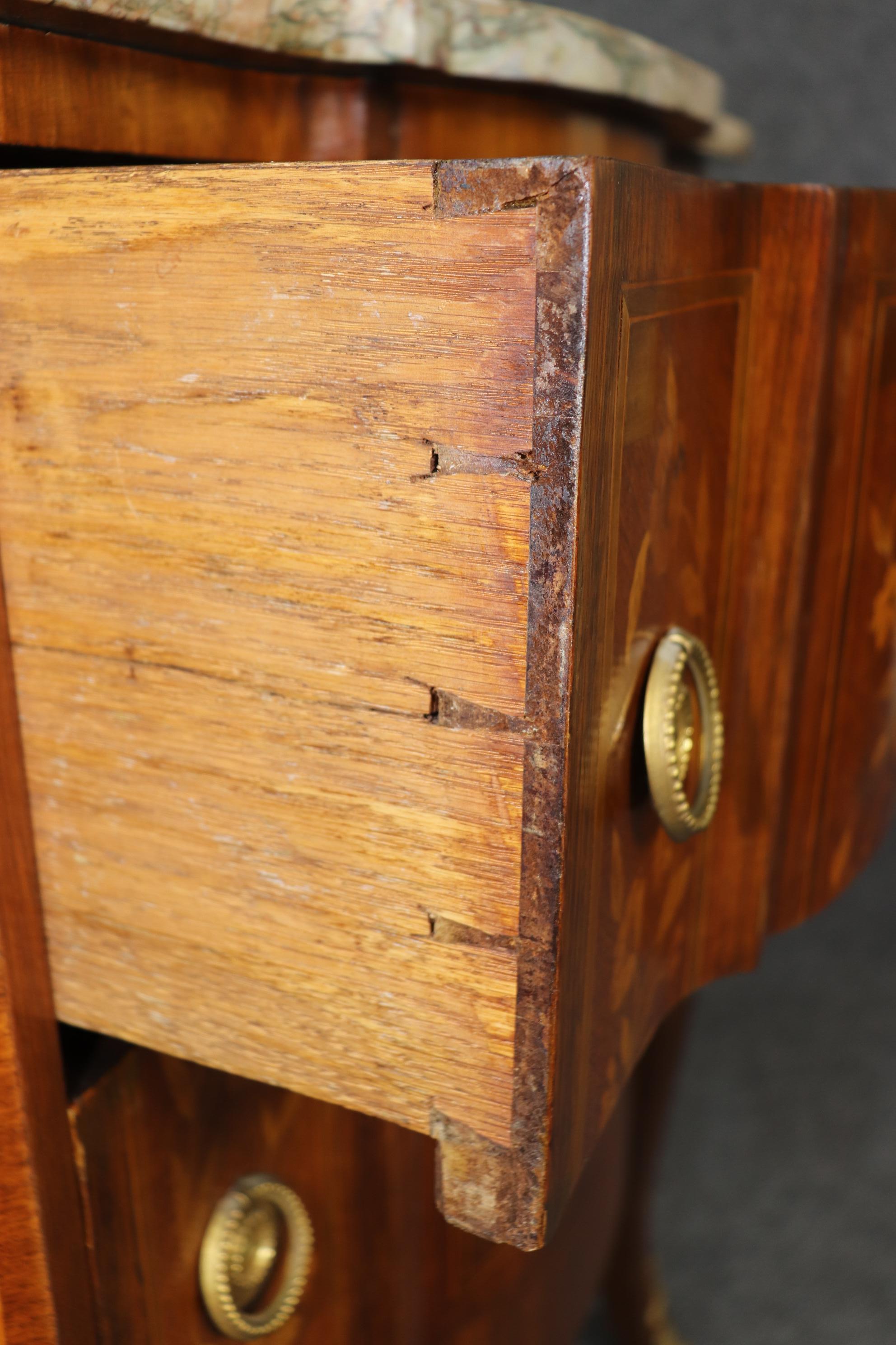Instrumental Inlaid Kingwood and Satinwood Marble Top French Louis XV Commode For Sale 4
