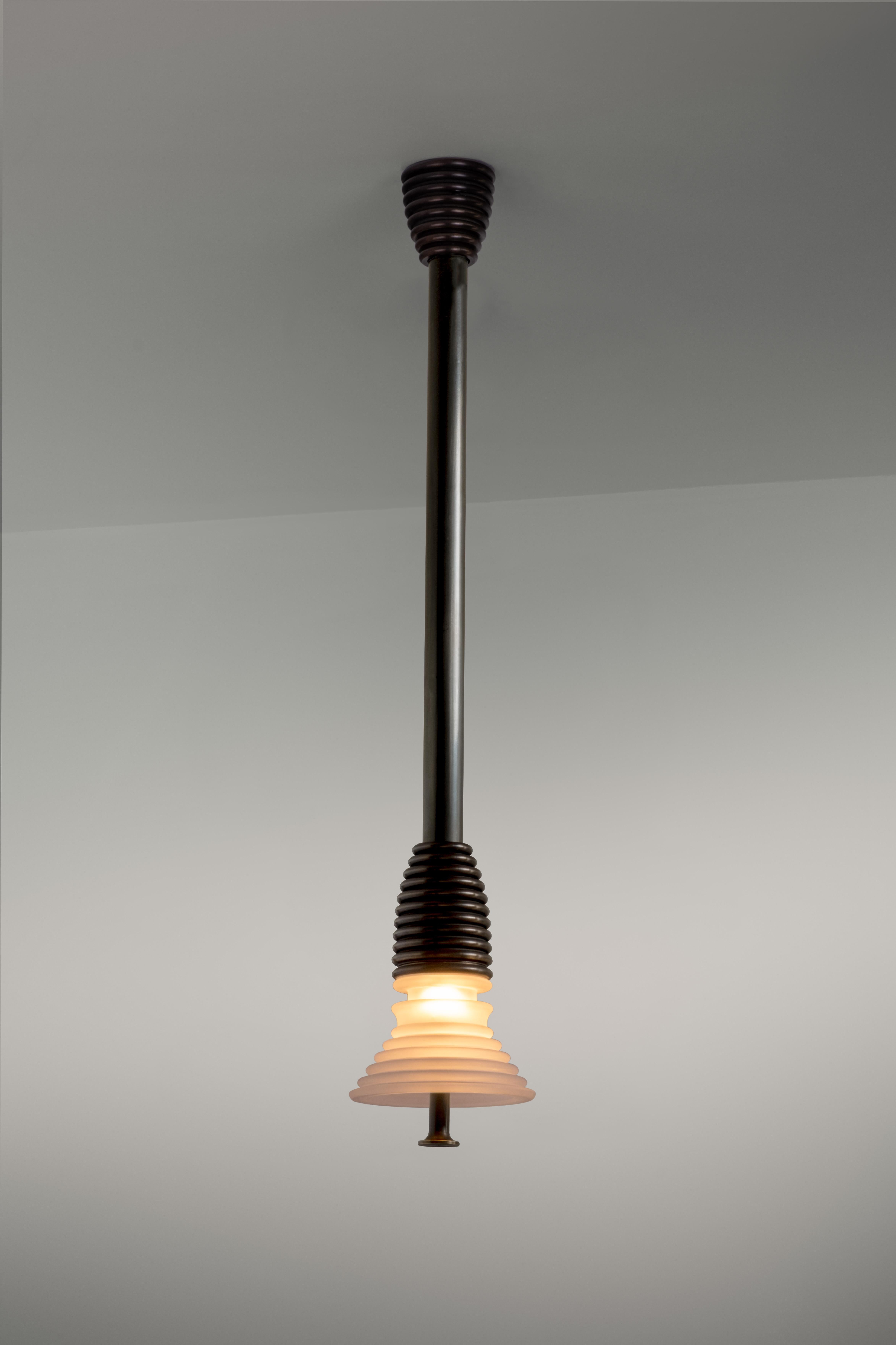 Insulator A Frosted Glass and Dark Brass Pendant Light by Novocastrian In New Condition For Sale In Geneve, CH