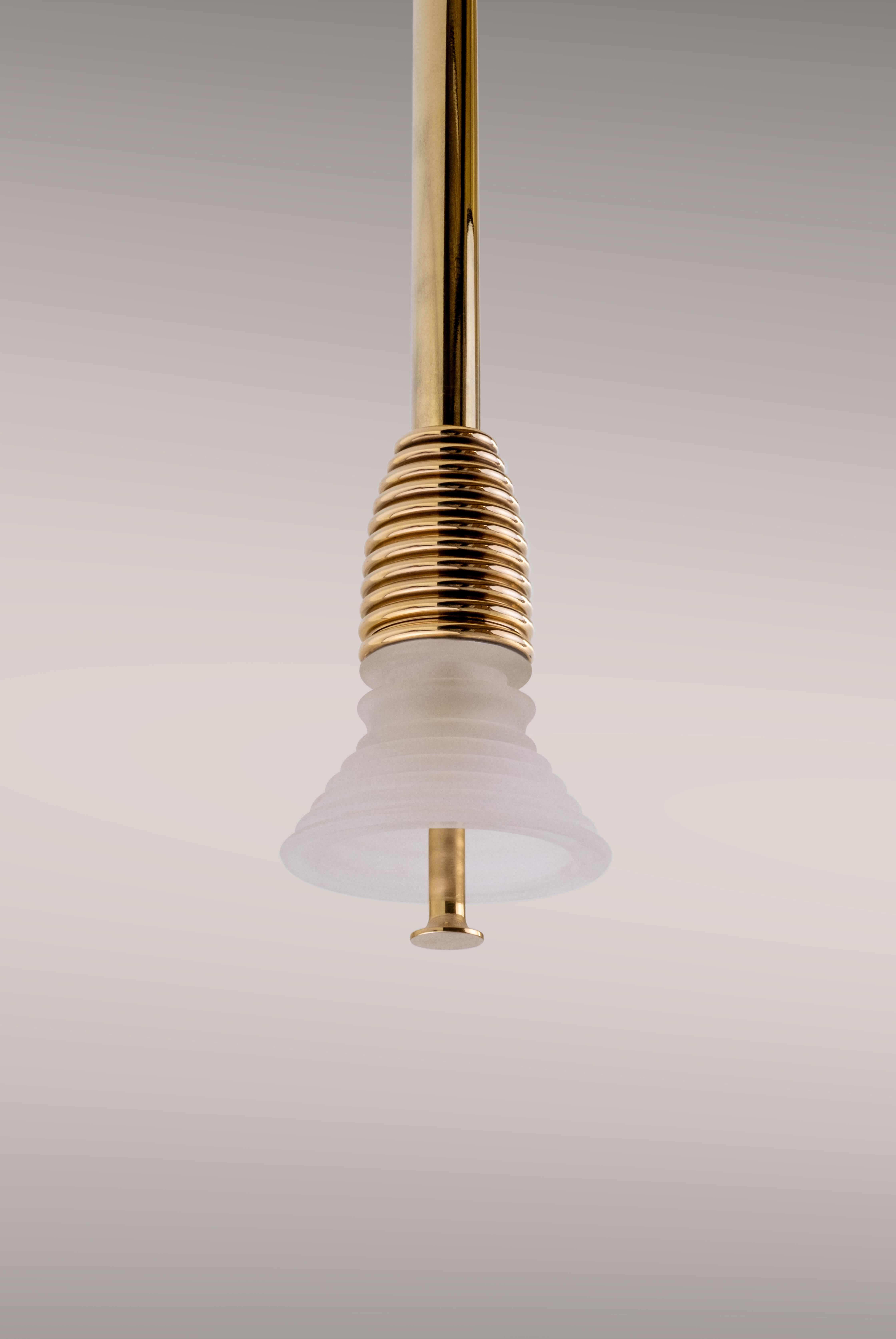 Insulator A Frosted Glass and Polished Brass Pendant Light by Novocastrian In New Condition For Sale In Geneve, CH