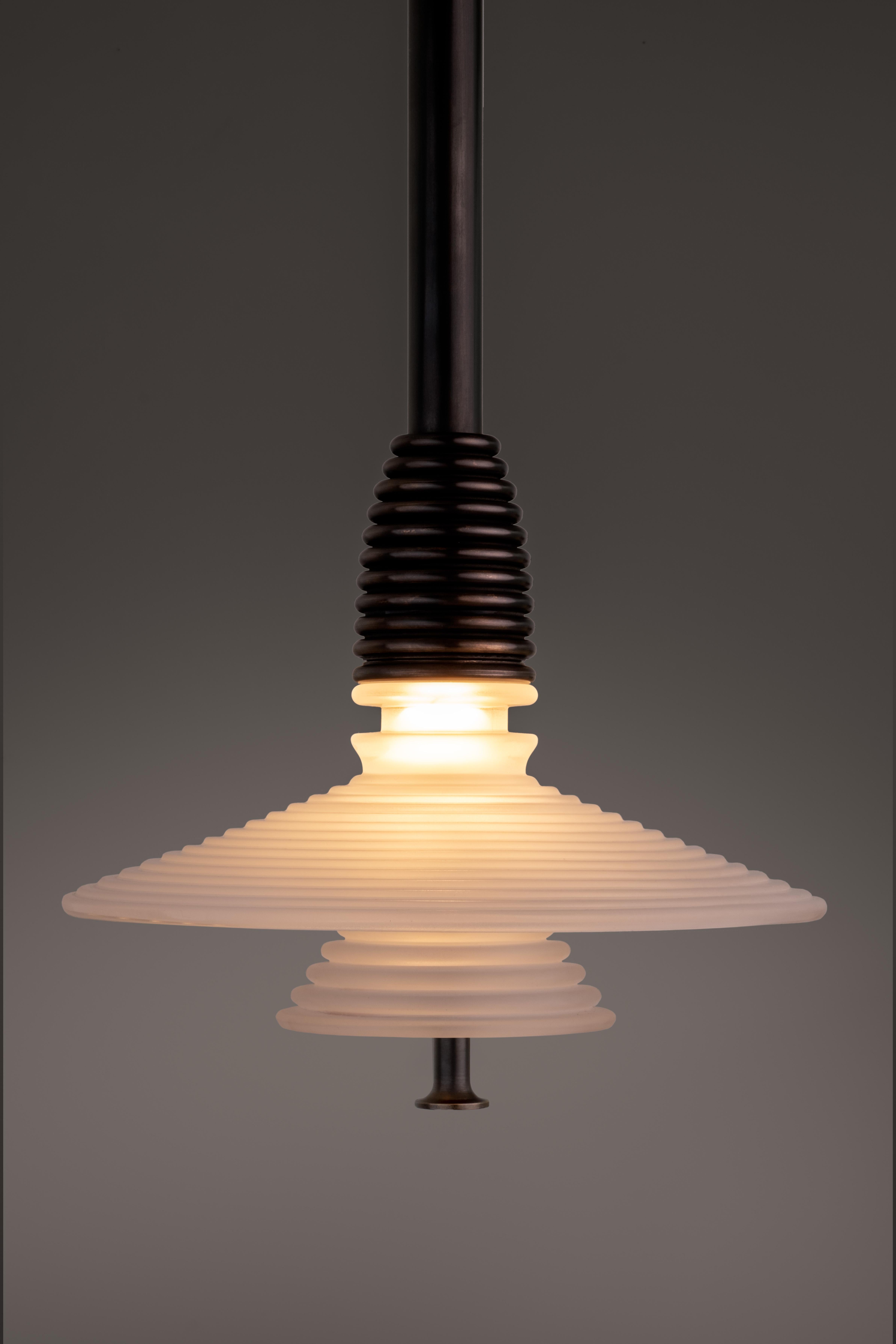 Insulator AB Frosted Glass and Dark Brass Pendant Light by Novocastrian In New Condition For Sale In Geneve, CH