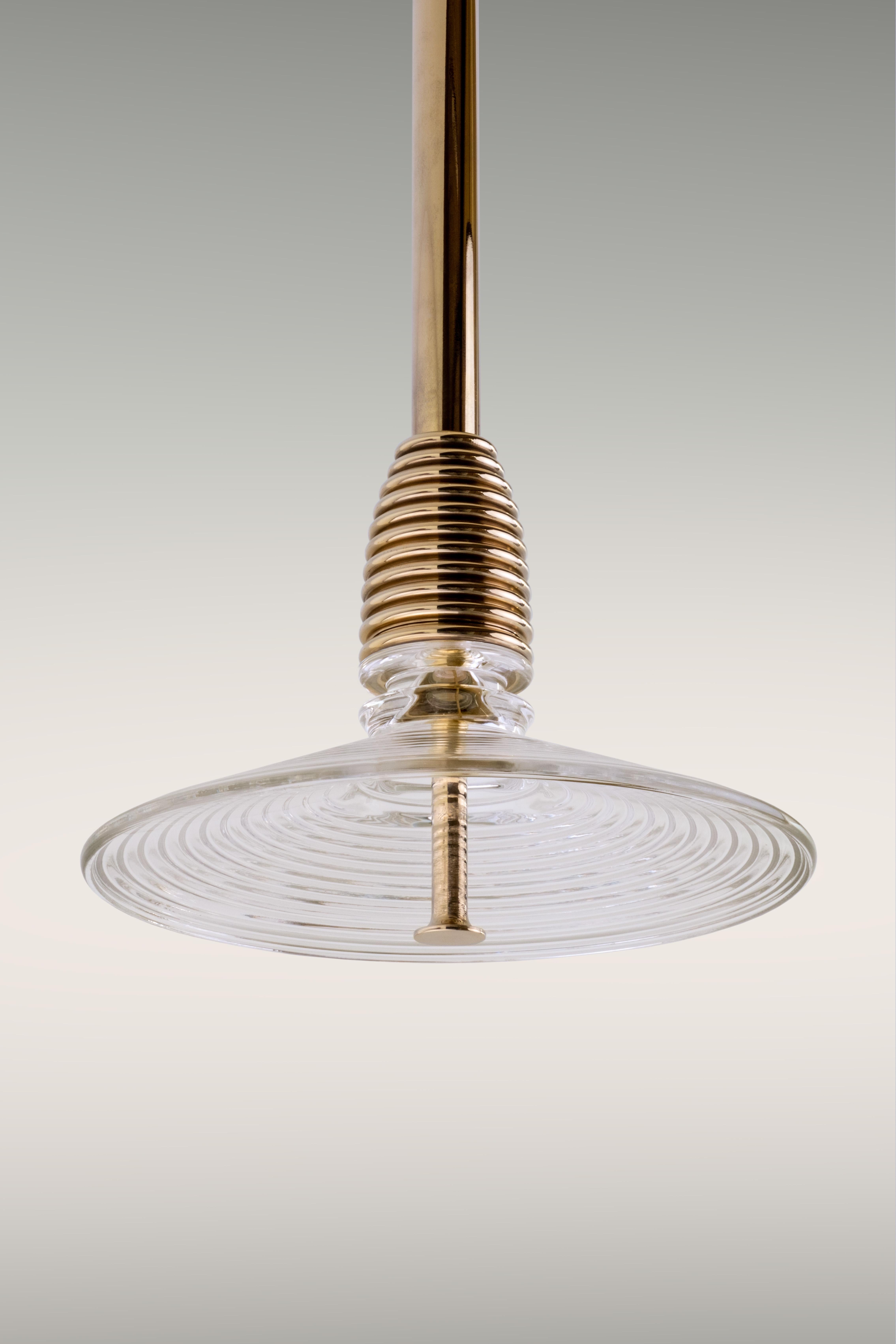 Insulator B Clear Glass and Polished Brass Pendant Light by Novocastrian For Sale 2