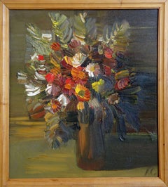 Bouquet of flowers in a vase  Oil on cardboard 70x62 cm