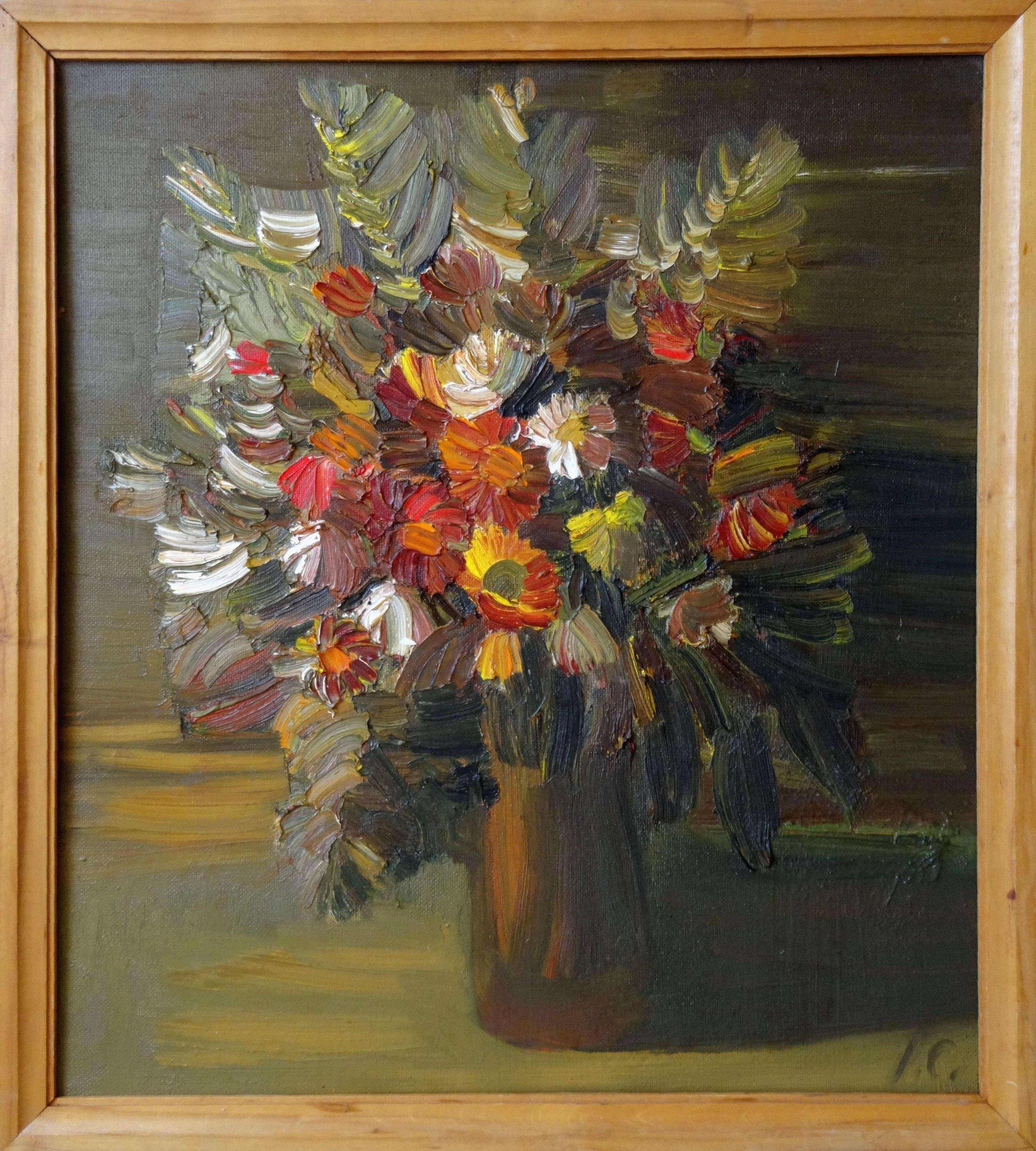 Blumenstrauß in einer Vase  Öl auf Karton 70x62 cm (Impressionismus), Painting, von Inta Celmina