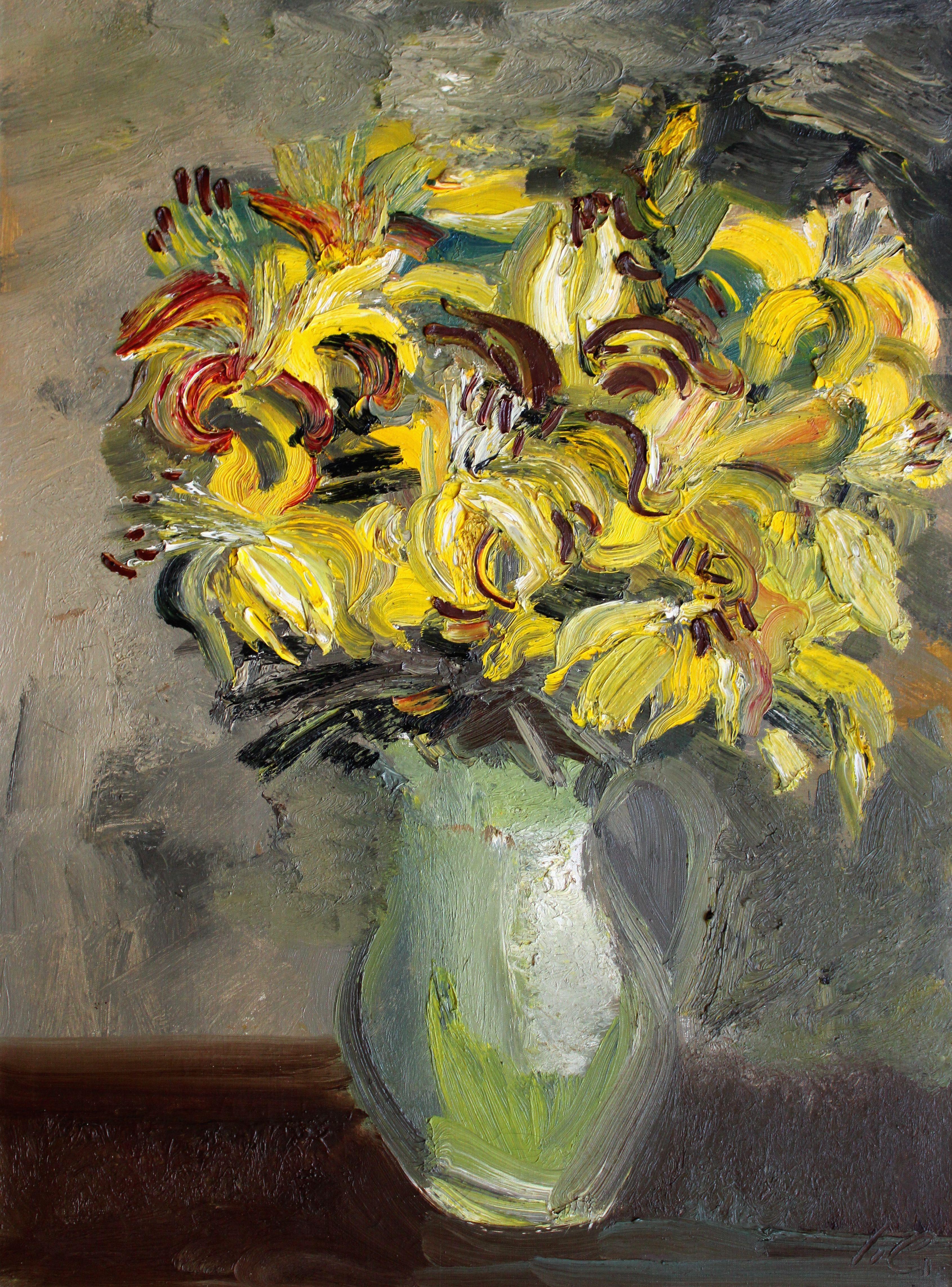 Interior Painting de Inta Celmina - Flores amarillas. Lienzo, óleo, 70x50 cm