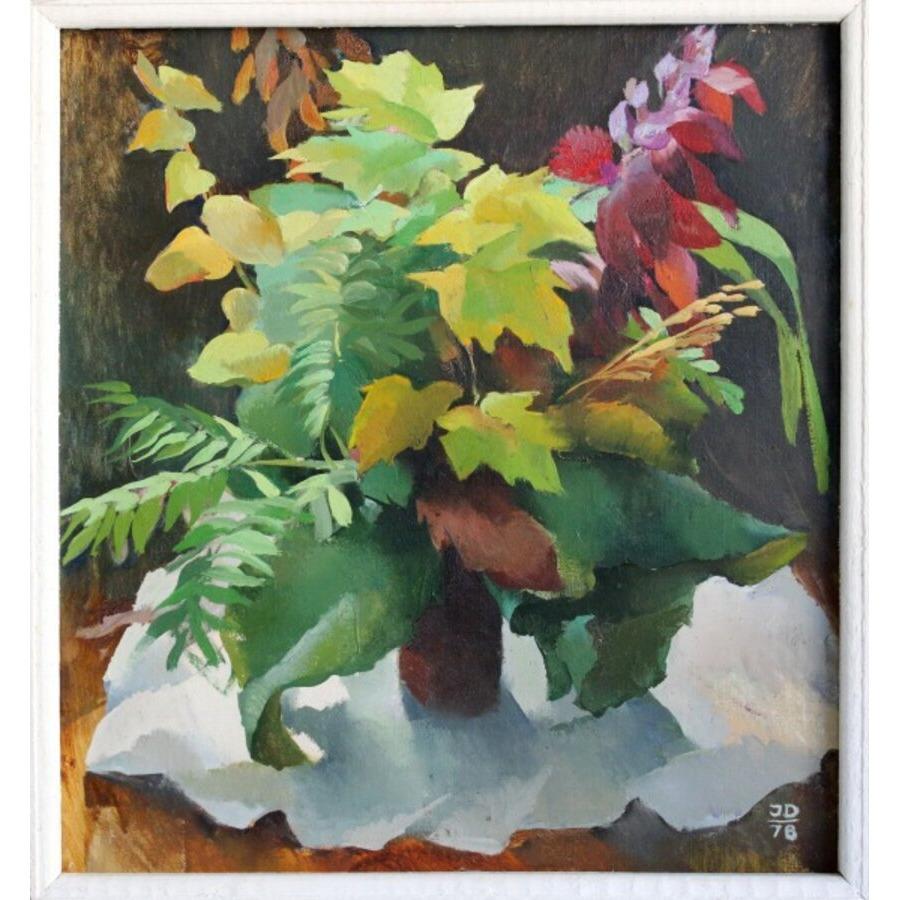 The leaves. 1978, canvas, oil, 65x60 cm - Painting by Inta Dobraja