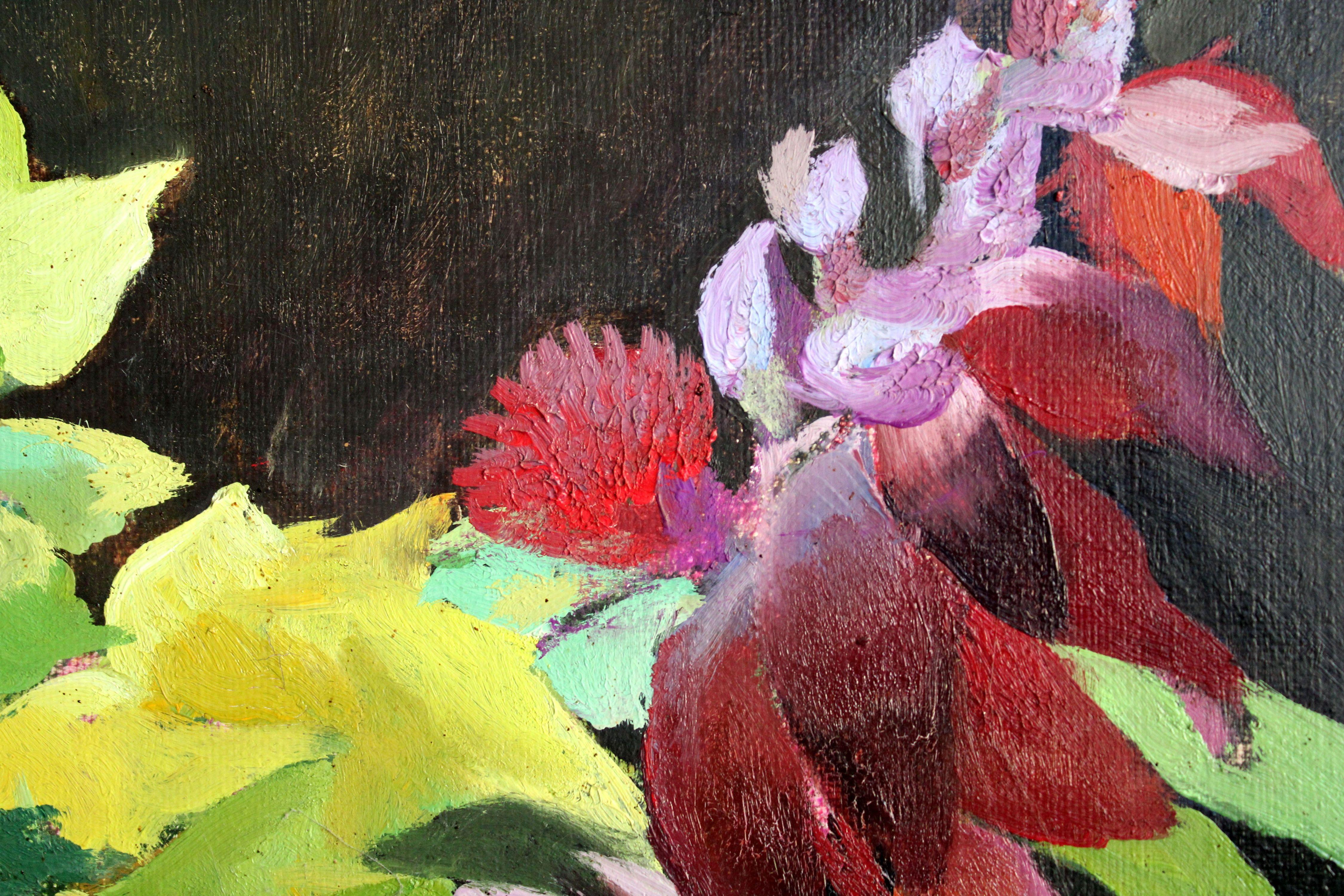 The leaves. 1978, canvas, oil, 65x60 cm - Abstract Impressionist Painting by Inta Dobraja
