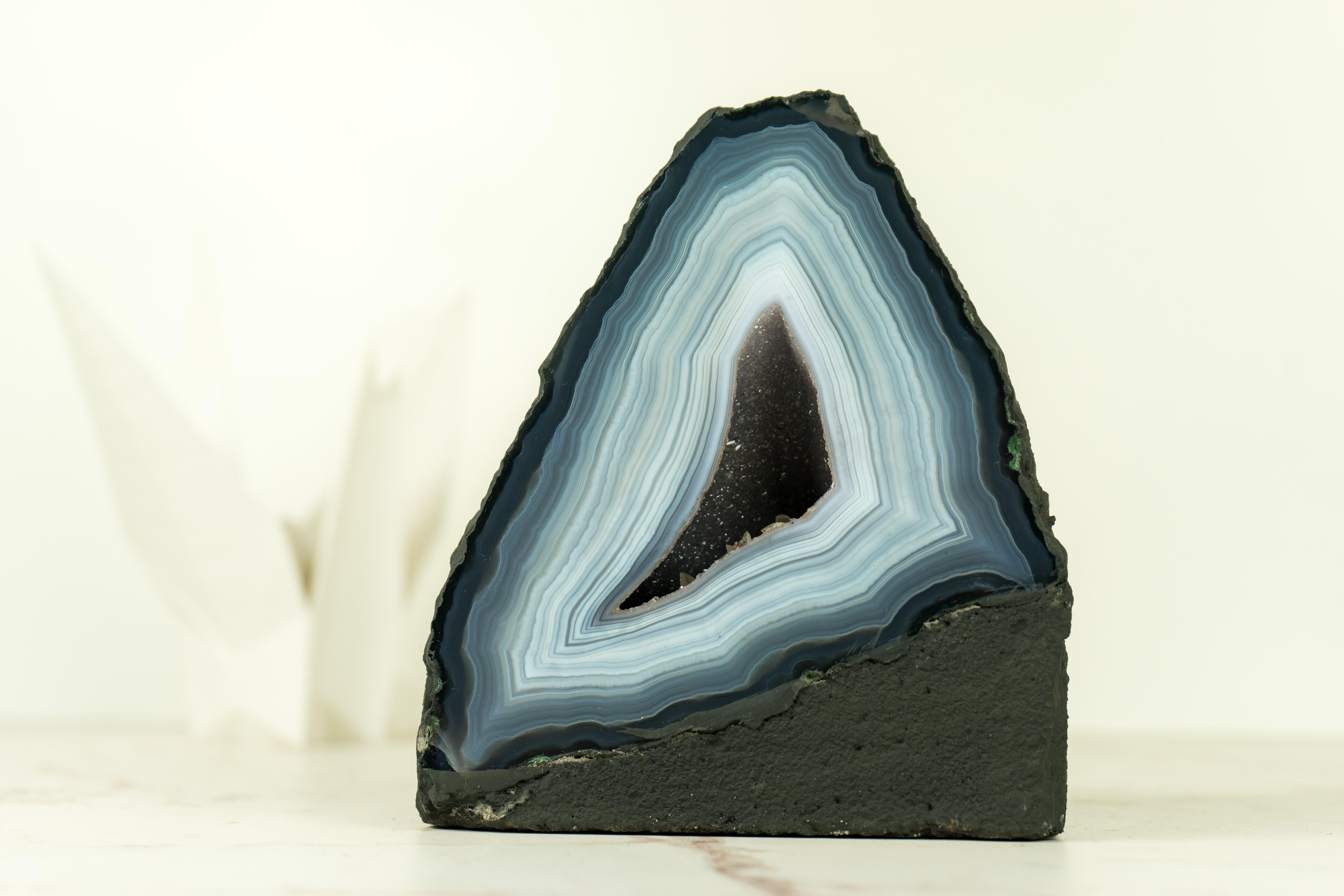 Intact Blue and WhiteLace Agate Geode with Druzy, Intact, with Vivid Blue Laces For Sale 3