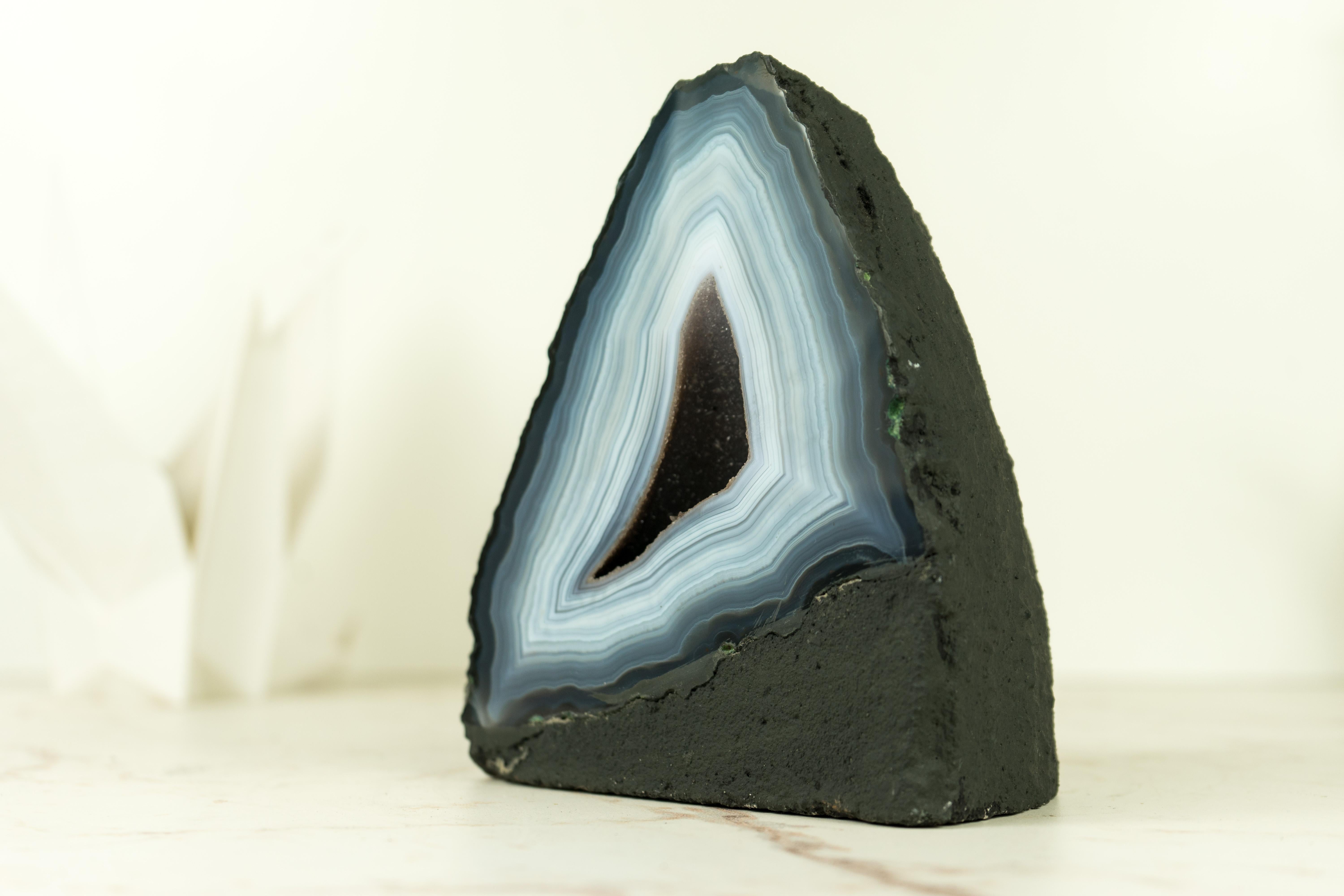 Brazilian Intact Blue and WhiteLace Agate Geode with Druzy, Intact, with Vivid Blue Laces For Sale