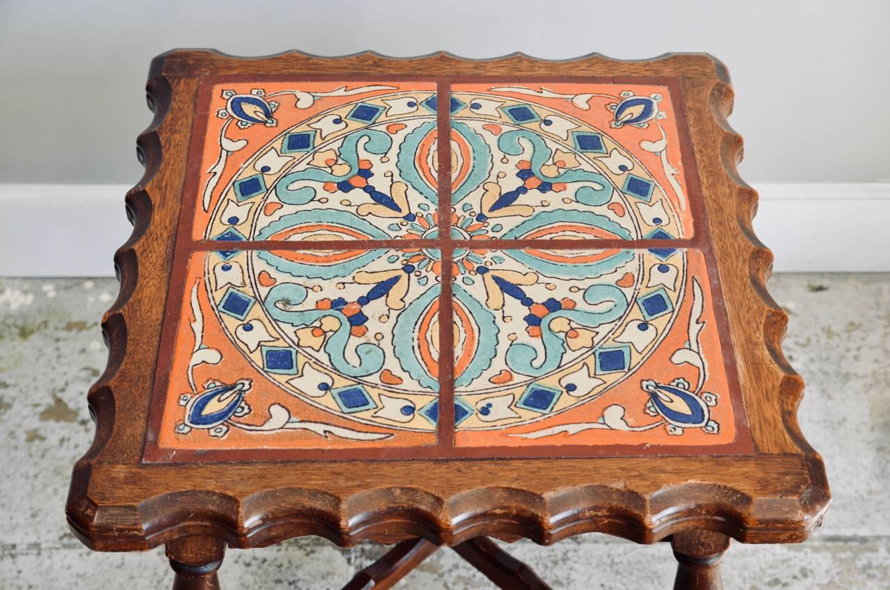 Arts and Crafts Intact Catalina Tile and Oak Side Table