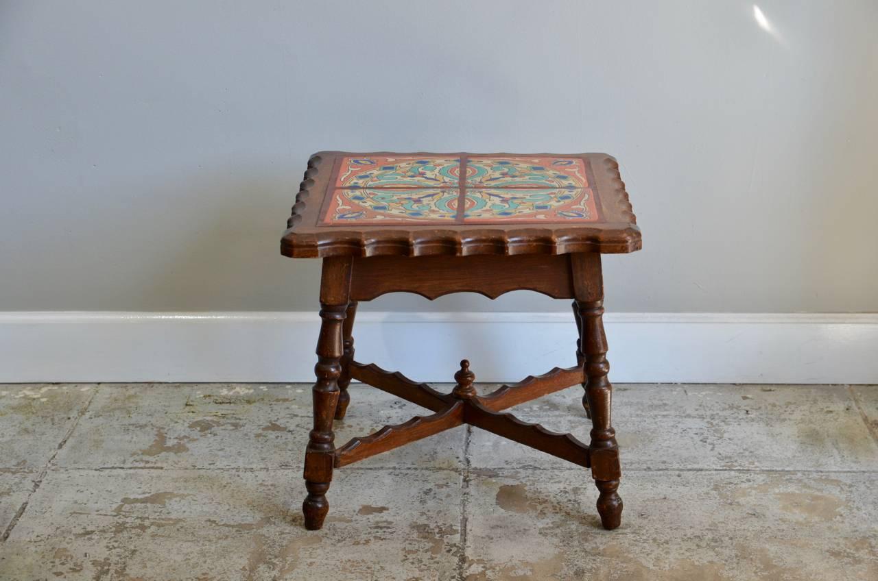 Intact Catalina Tile and Oak Side Table In Excellent Condition In Los Angeles, CA