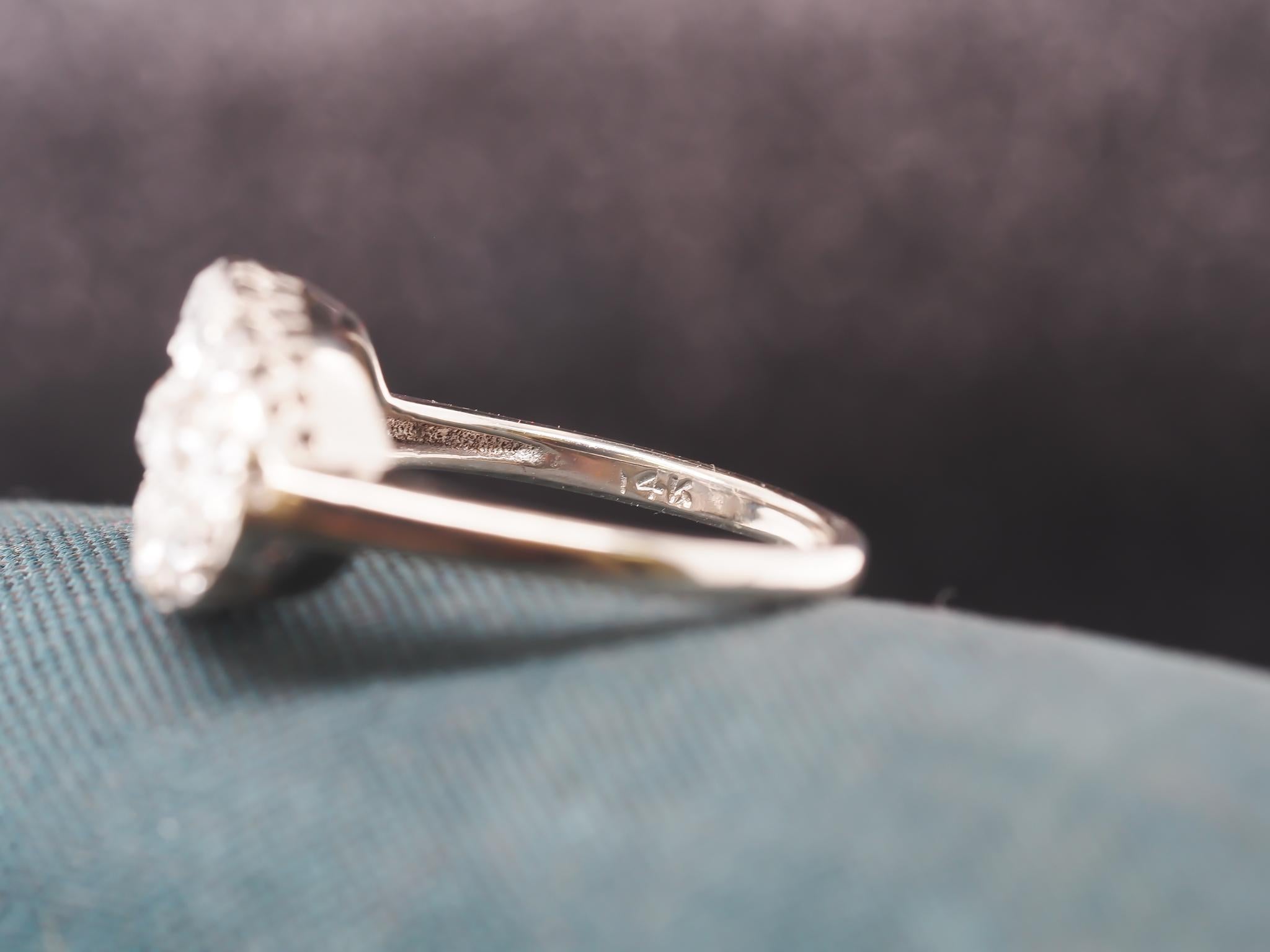 Old Mine Cut intage 1940s 14K White Gold Old Mine Diamond Cluster Ring For Sale