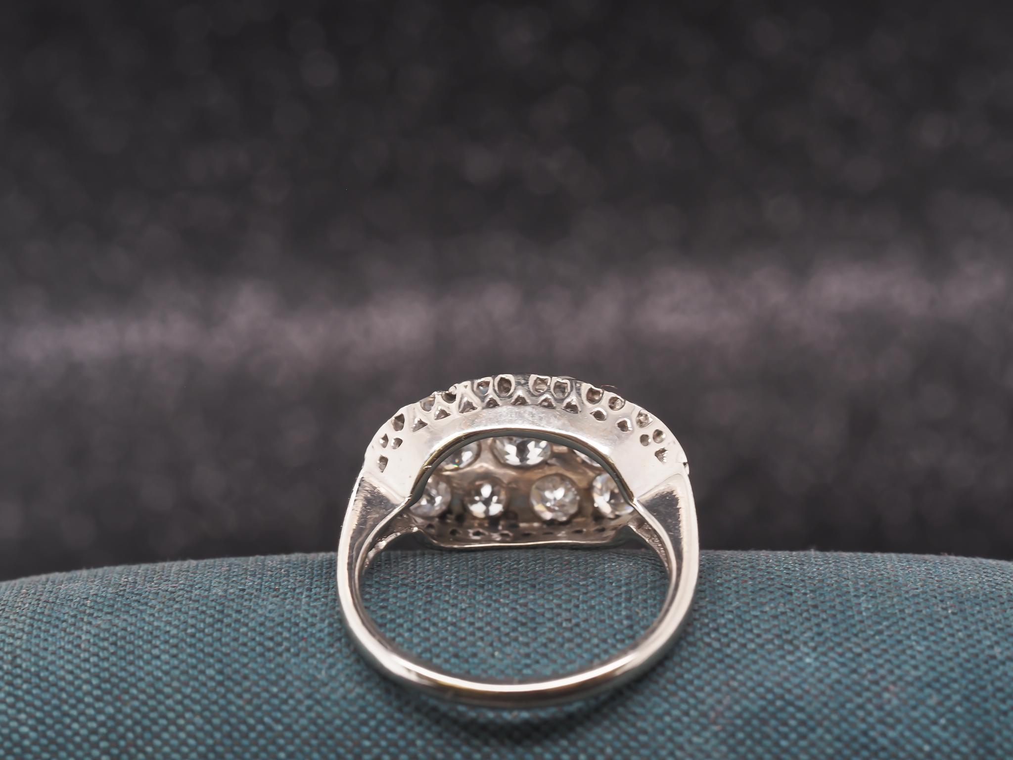 intage 1940s 14K White Gold Old Mine Diamond Cluster Ring For Sale 1